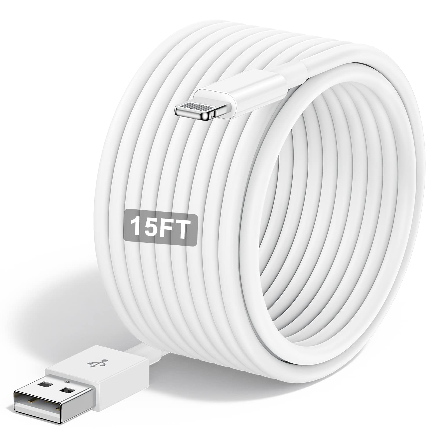 Extra Long Iphone Charger Cable 15 Ft/5M,[Apple Mfi Certified] Usb To Lightning Cable15 Ft, Iphone Fast Charging Cord For Apple Iphone 14/14Pro/13/12/11/11Pro/11Max/ X/Xs/Xr/Xs Max/8/7,Ipad(White)