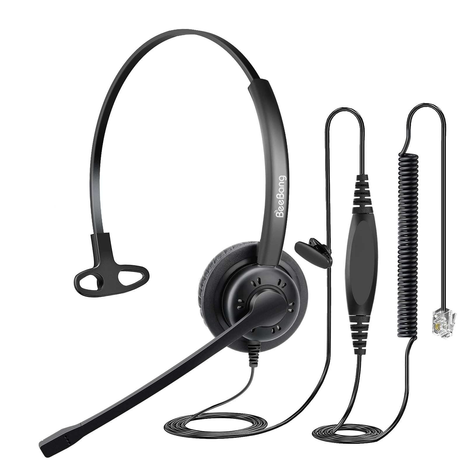 Beebang Telephone Headset With Pro Noise Canceling Microphone, Mono Rj9 Phone Headset For Office Call Center Landline Deskphone,