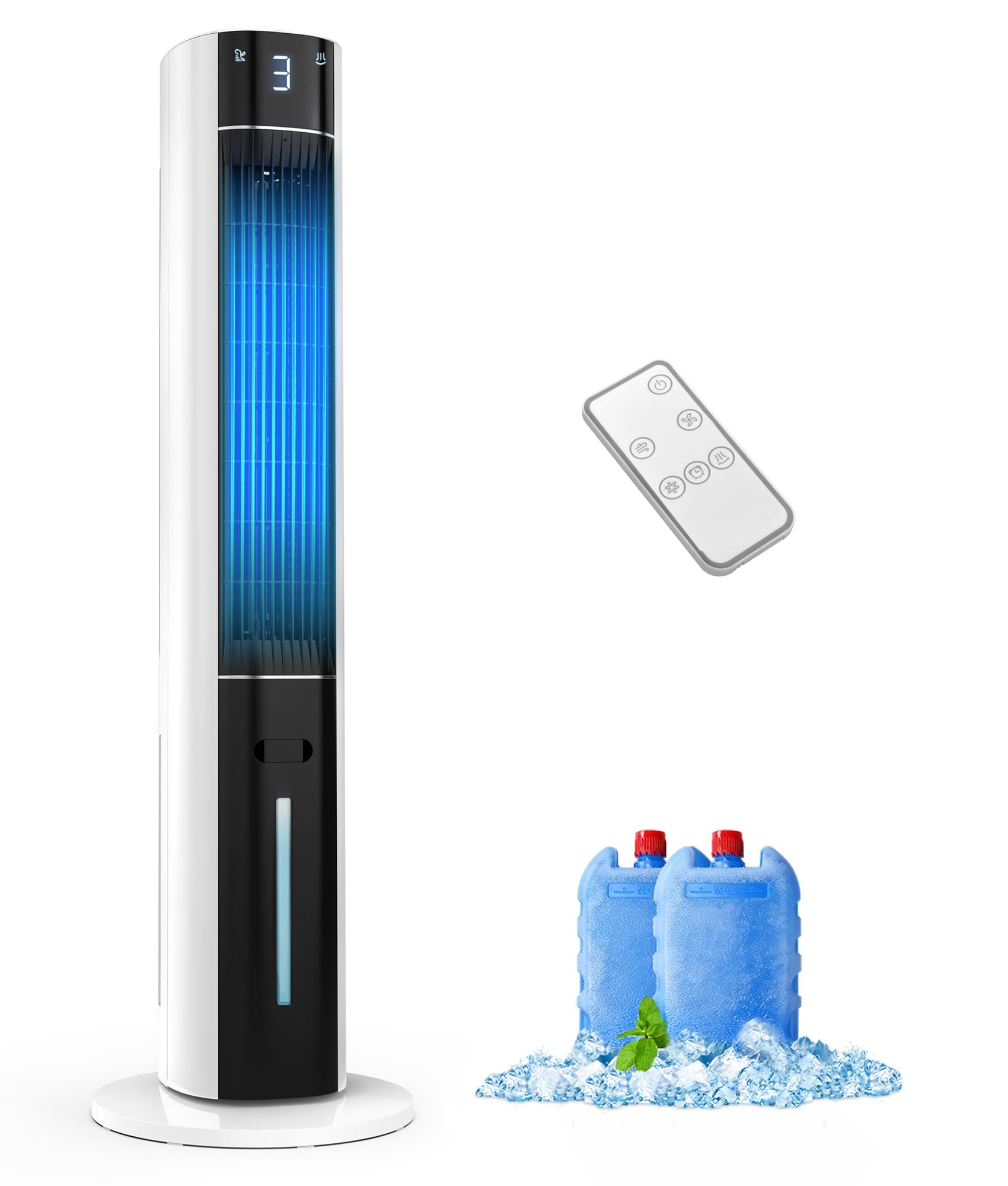 EXNOS Evaporative Air Swamp Cooler - 38inch Cooling Fans that Blow Cold Air for Bedroom, Portable Tower Fan with 3L Water Tank,