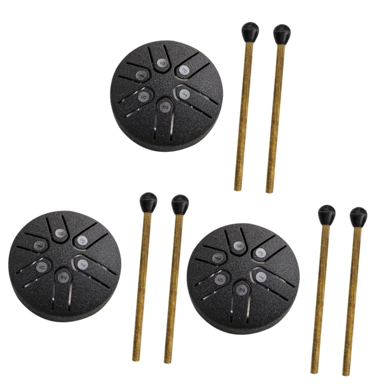 Excluzo 3 Sets Ethereal Drum Musical Instrument Black Carbon Steel Mini