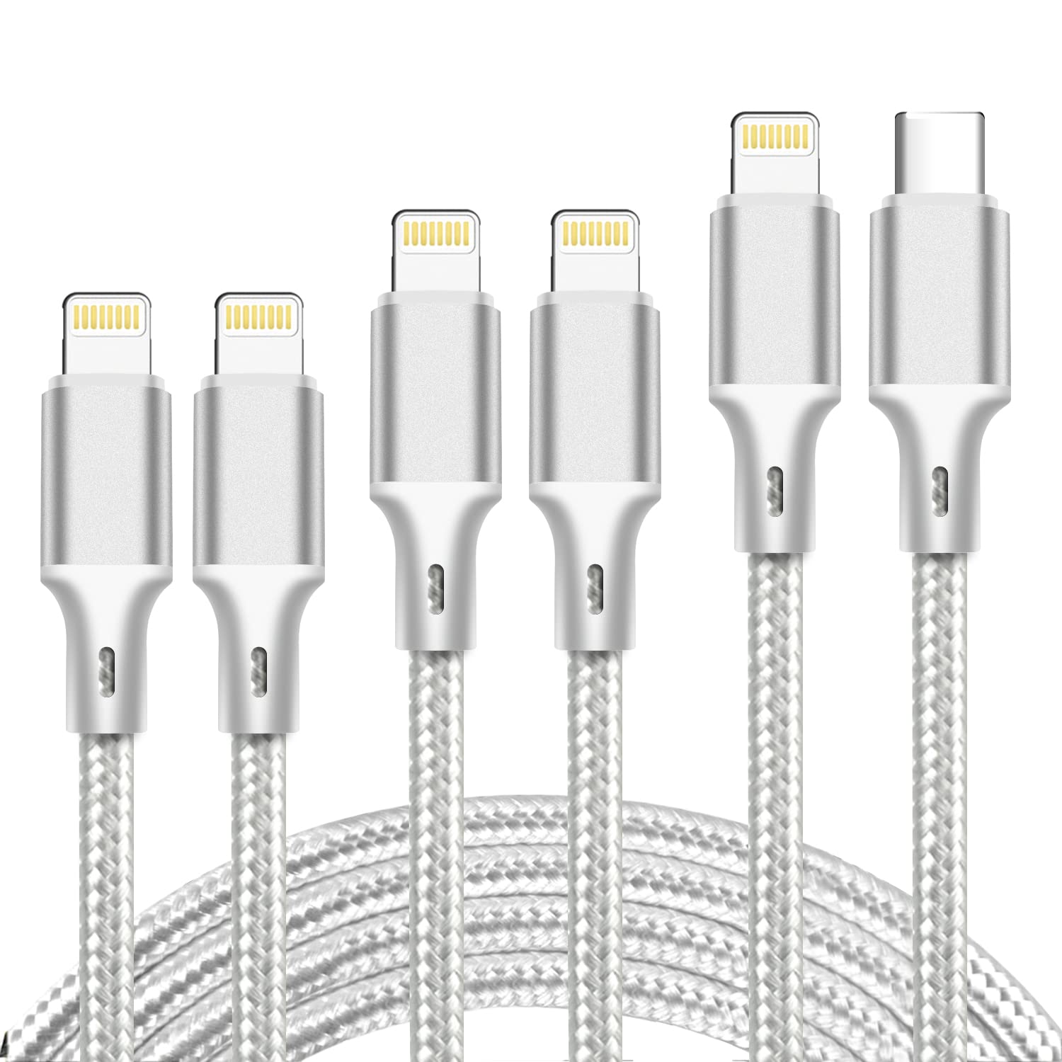 Cugunu Usb C To Lightning Cable 5 Pack 3/3/6/6/10Ft Iphone Charger Apple Mfi Certified Power Delivery Fast Charging Cord Compatible With Iphone 14/13/12/11/Xs/Xr/X/8   Silver
