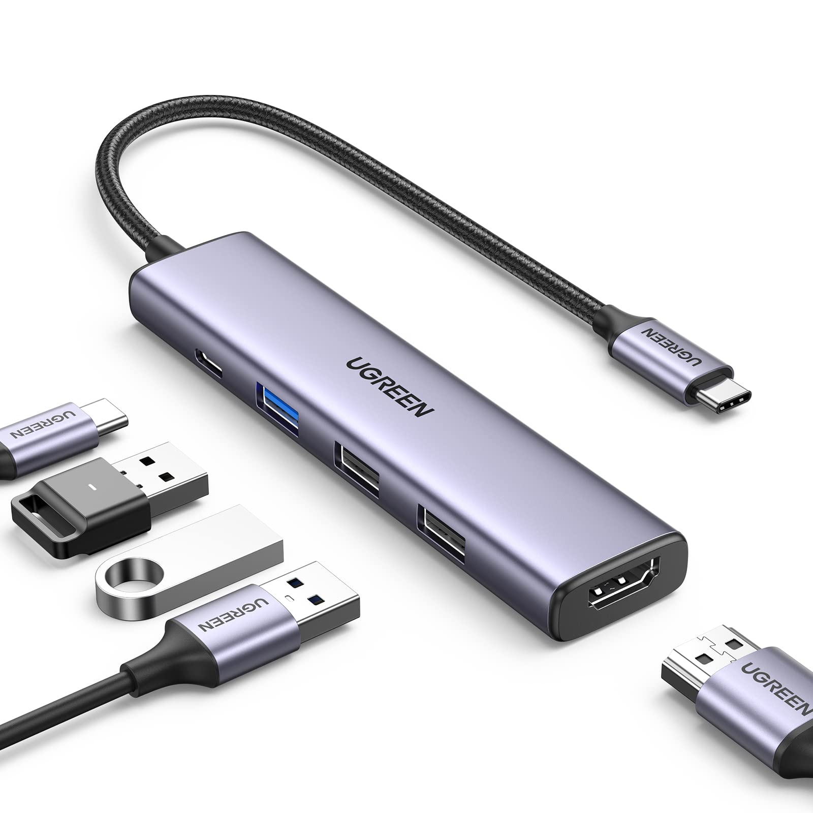 Ugreen Revodok 5 In 1 Usb C Hub With 4K Hdmi, 100W Power Delivery, 3 Usb A Data Ports, Usb C Hub Multiport Adapter For Macbook P