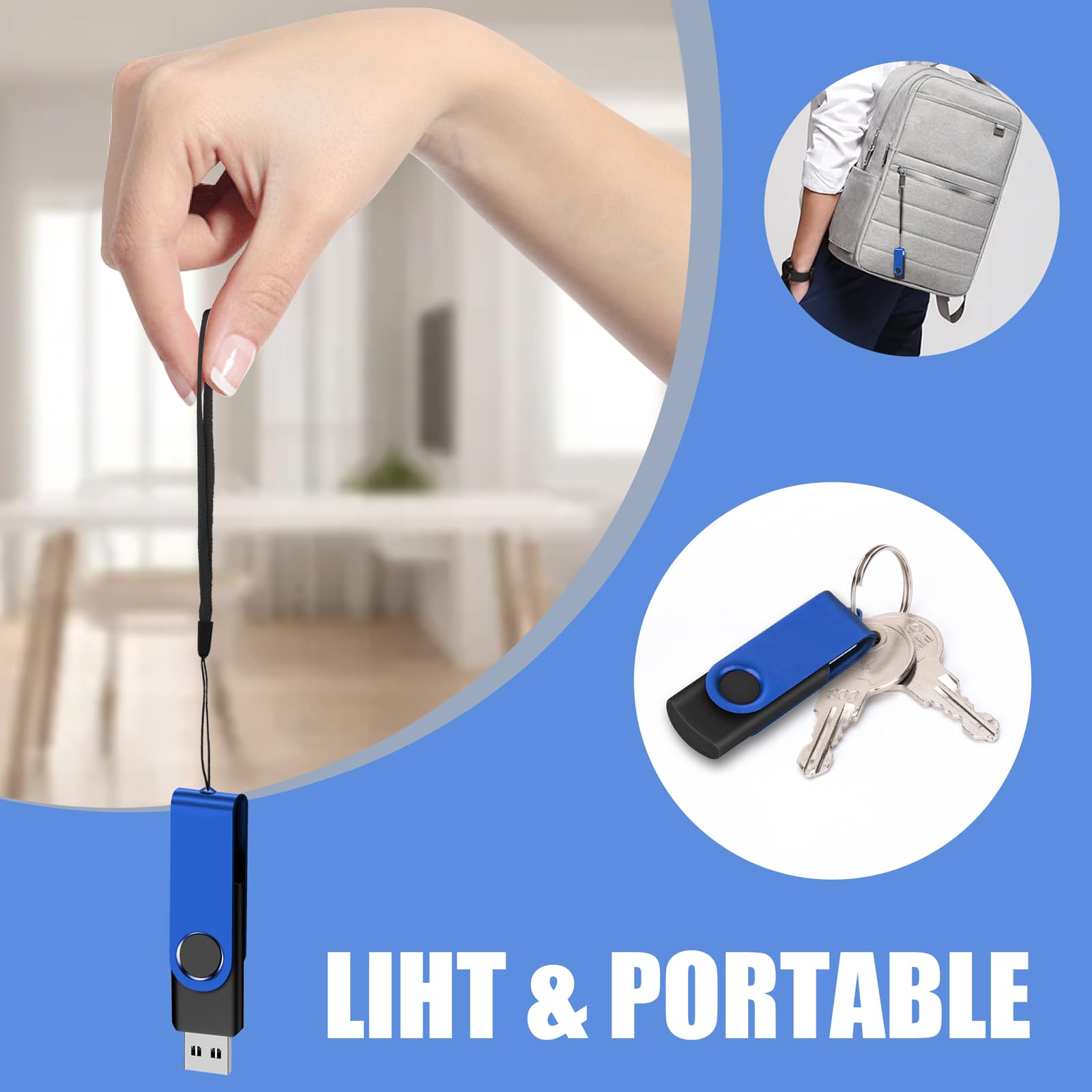 Eastbull 8Gb Usb Flash Drive Bulk Thumb Drives 20 Pack With Lanyards Usb 2.0 Jump Drive 8Gb Memory Sticks Zip Drive Pen Drive For Storage And Backup Blue 20Pcs 8Gb