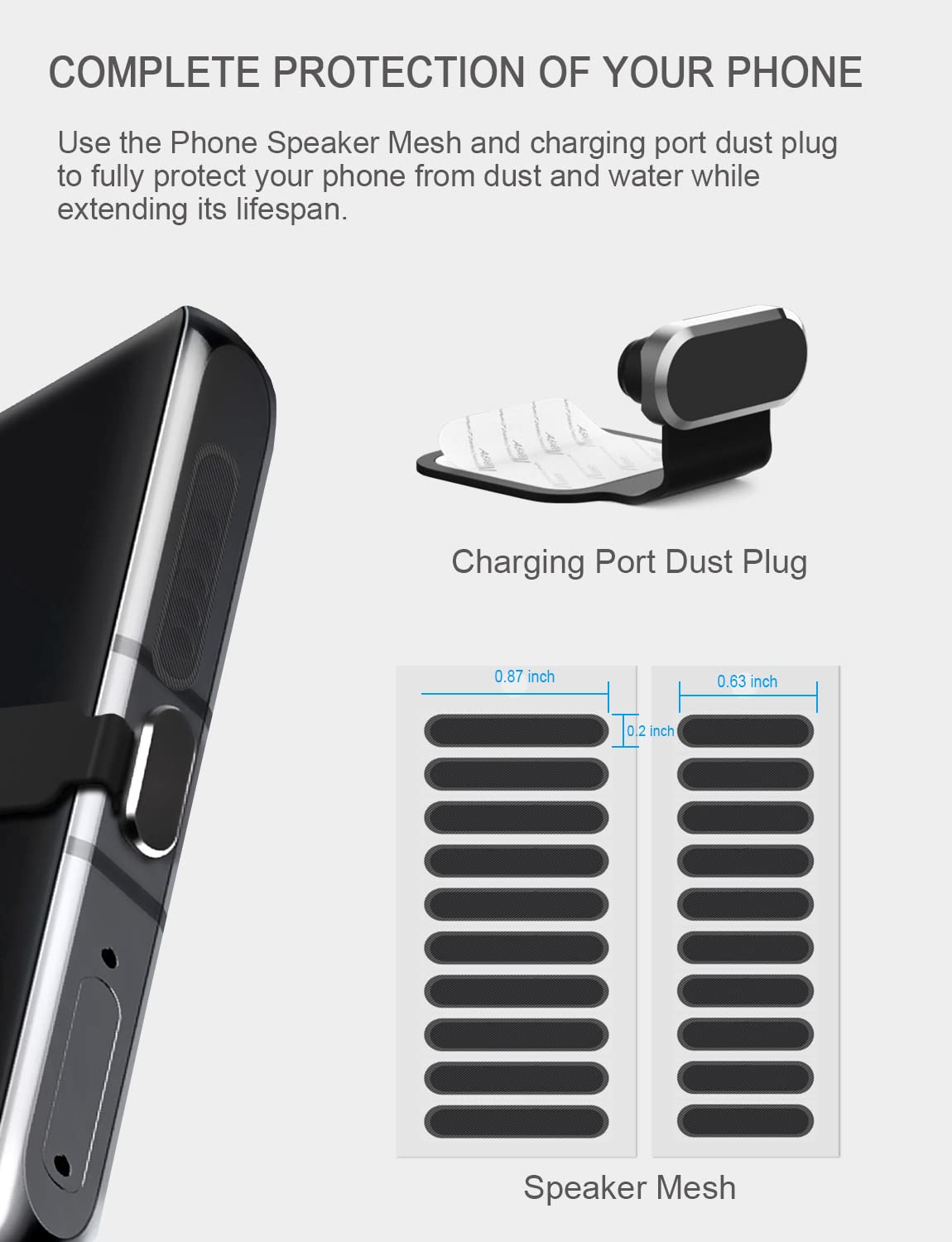 Gavemi Usb C Dust Plug, For Phones With Usb Type C Charging Port, Usb C Anti Dust Cover Cap Kit With Speaker Mesh And Mounting Accessories (Black)