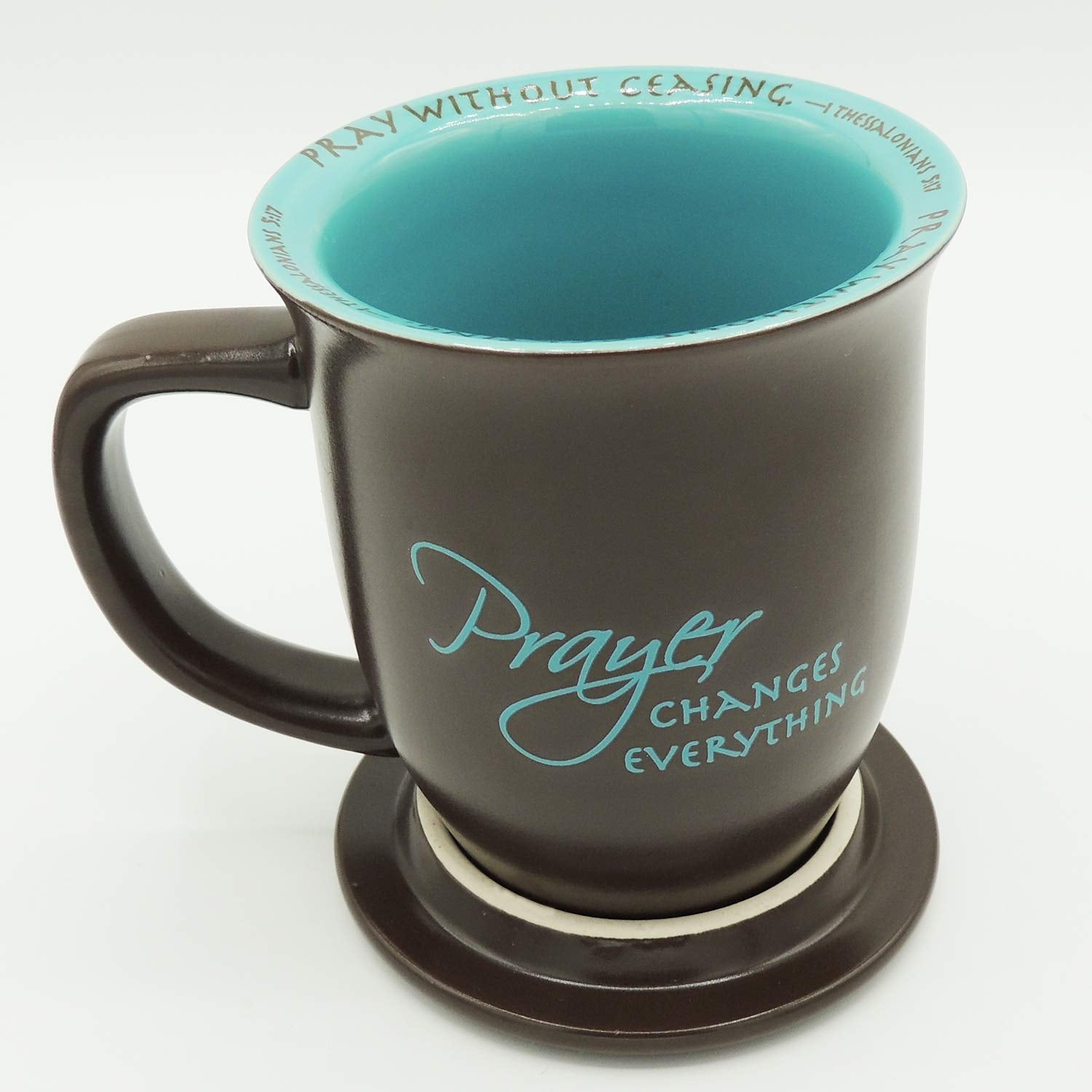 Abbey Gift Prayer Changes Everything Coaster Brown And Blue, 1 Count, Dishwasher Safe Mugs For Coffee And Tea, Includes Bible Ve