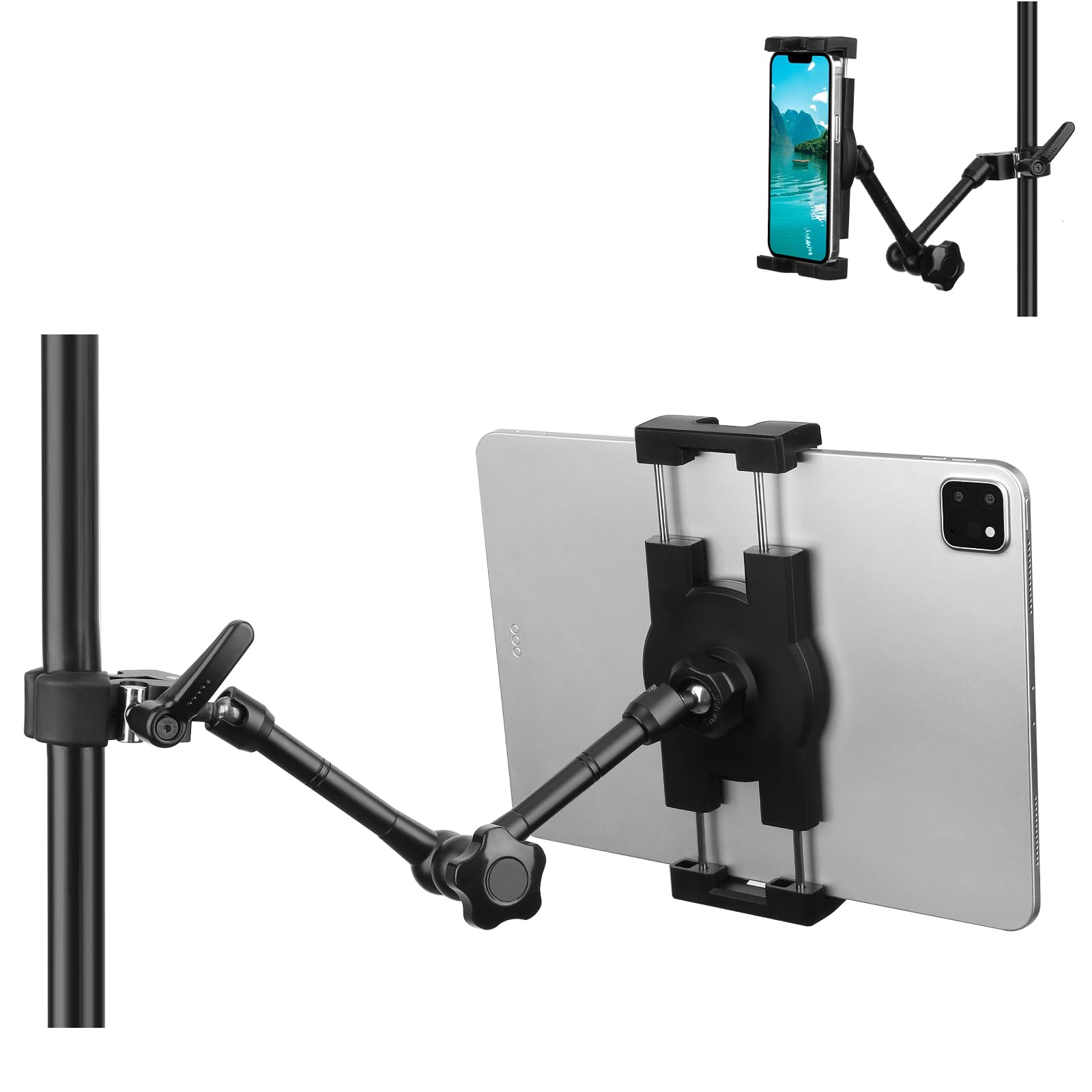 Mippko Tablet Holder For Microphone Stand And Mic Music Stand,Compatible With 4.7~12.9 Inch Ipad/Nexus/Lg G Pads/E Reader/Iphone,Multi Angle Adjustable 10 Inch Long Aluminum Alloy Mount