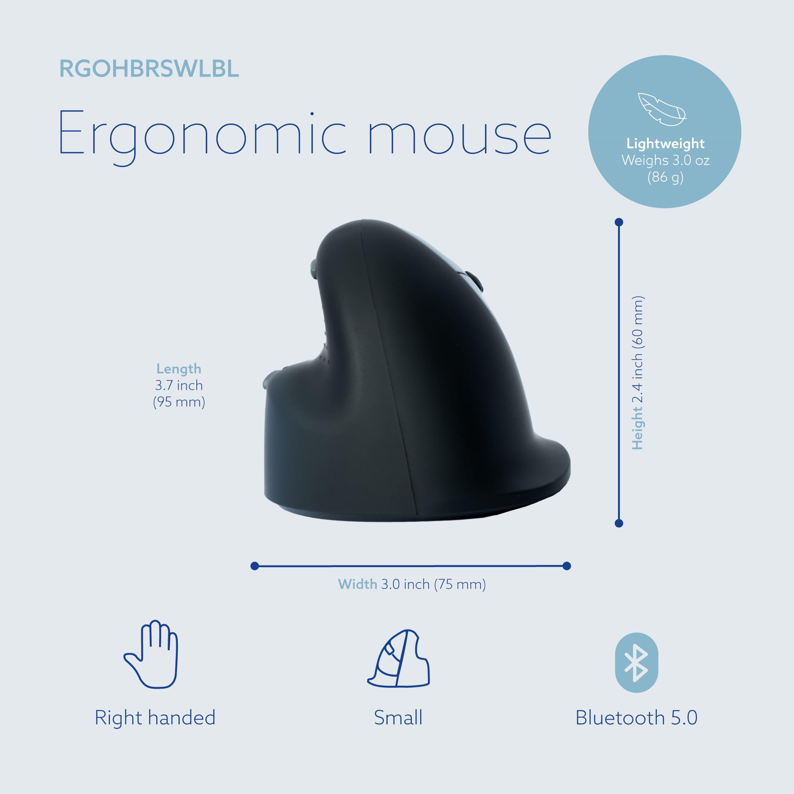 R Go He Break Ergonomic Mouse Wireless Bluetooth   Vertical Ergo Mouse, Small Hand, Prevents Tennis Elbow/Mouse Arm Rsi, Silent