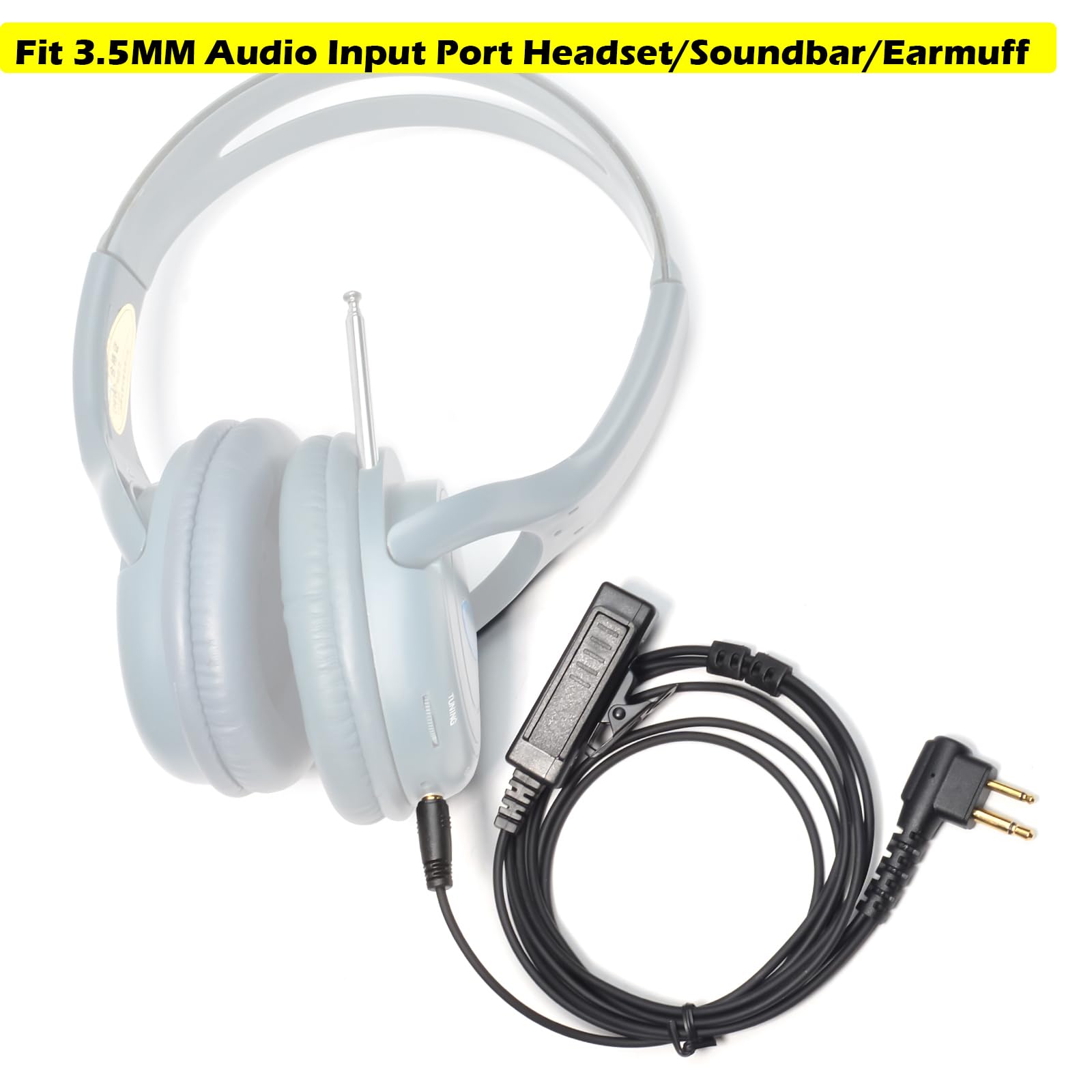 Universal 2 Pin M Type To 3.5Mm Audio Adapter With Ptt(Push To Talk) Compatible With Motorola Cp200 Gp2000 Gp300 Yaesu Ft 4Vr Ft