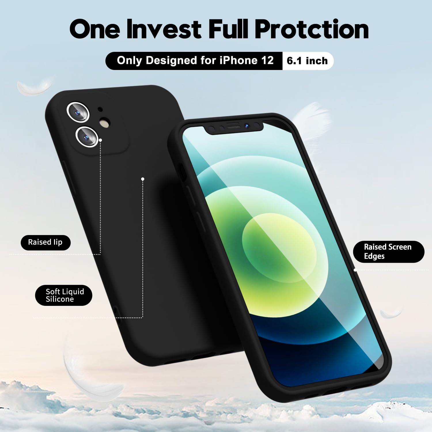 Oakxco For Iphone 12 Case Liquid Silicone, Soft Rubber Gel Elegant Aesthetic Basic Simple Cover, Cute Thin Slim Tpu Matte Solid