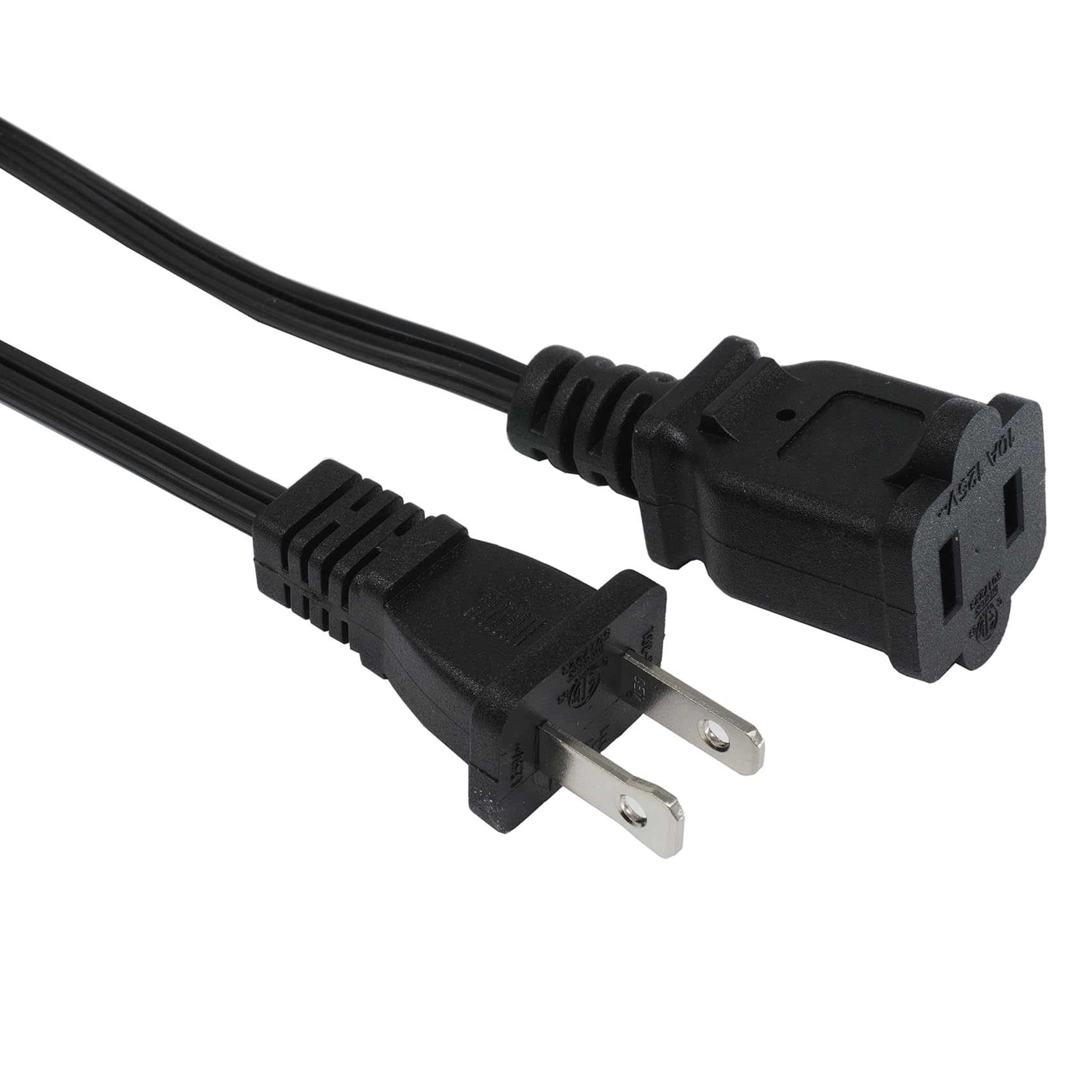 Black Extension Cord 10 Ft, Indoor Us Male Female Power Cable, 2 Prong Small Extension Cords, Single Plug 18 Awg Extension Cable