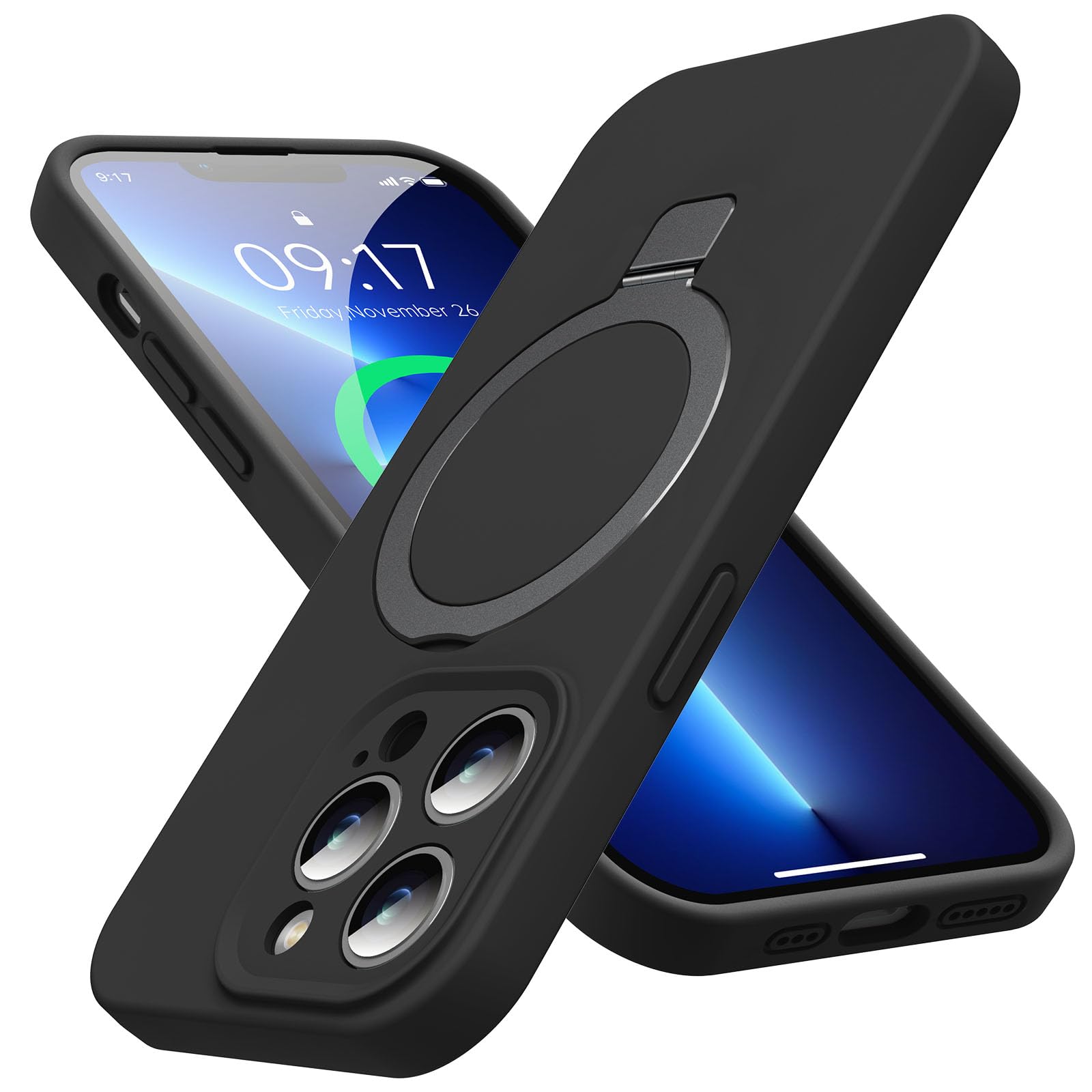 Kmambag Mag Ring Designed For Iphone 13 Pro Case, Liquid Silicone [Moisturizing Factor] Extreme Soft Slim Phone Case With Stand