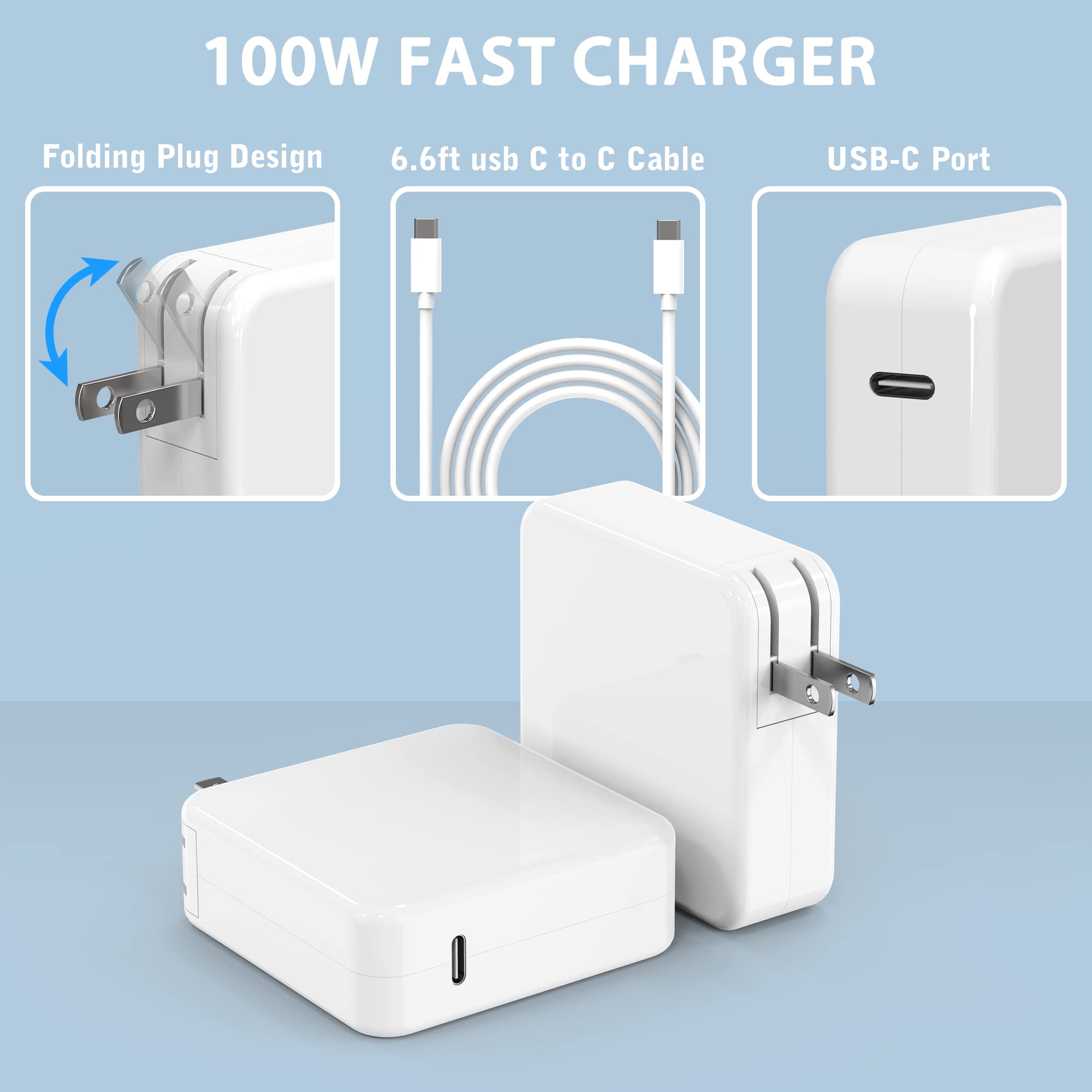 Mac Book Pro Charger   100W Usb C Fast Charger Power Adapter Compatible With Macbook Air 13 Inch,Macbook Pro 16, 15, 14, 13 Inch