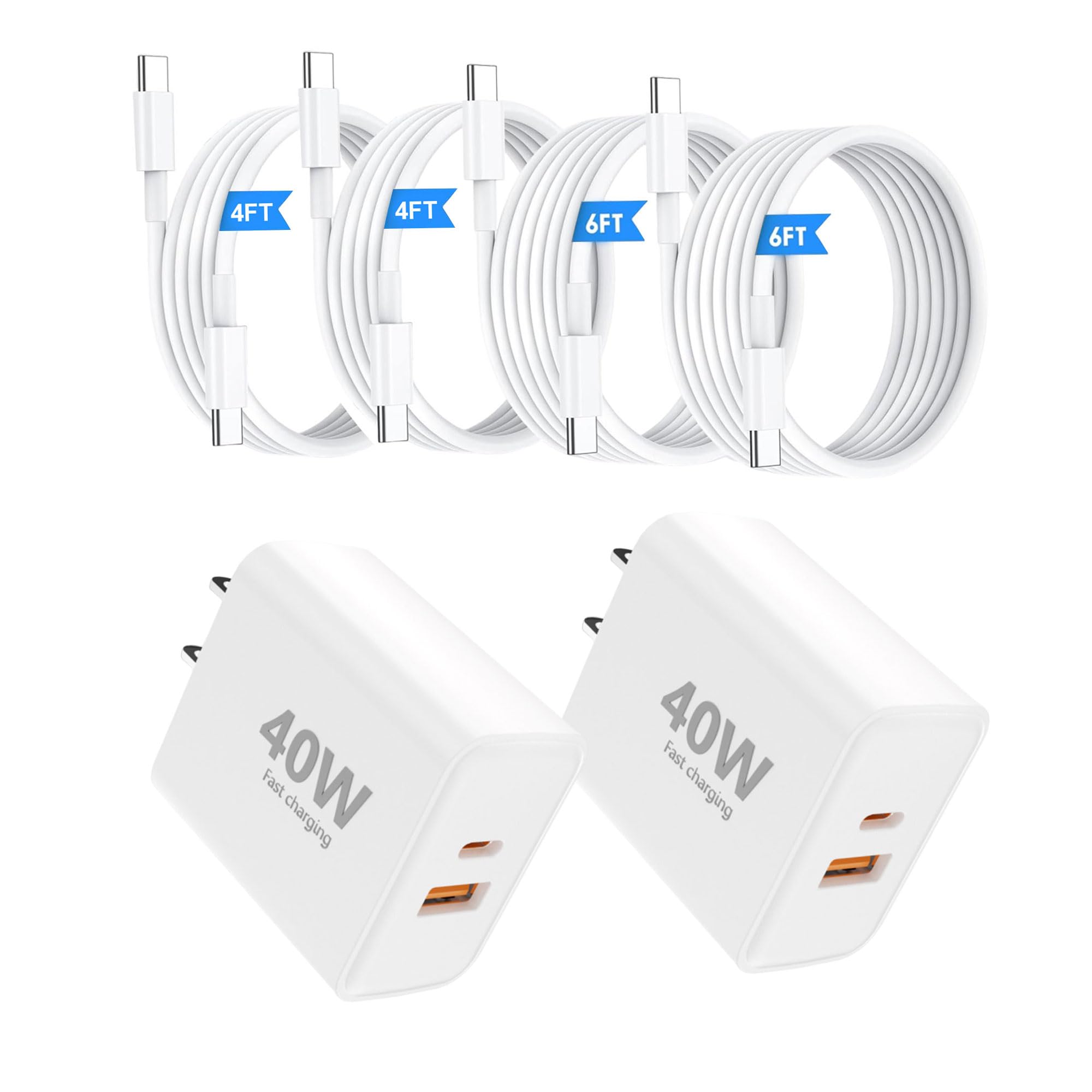 USB C Charger Block, 40W USBC & USBA Port Charger Block with 6FT & 4FT USB C Cable for i Phone 17/17 Pro/17 Pro Max/16/16 Plus