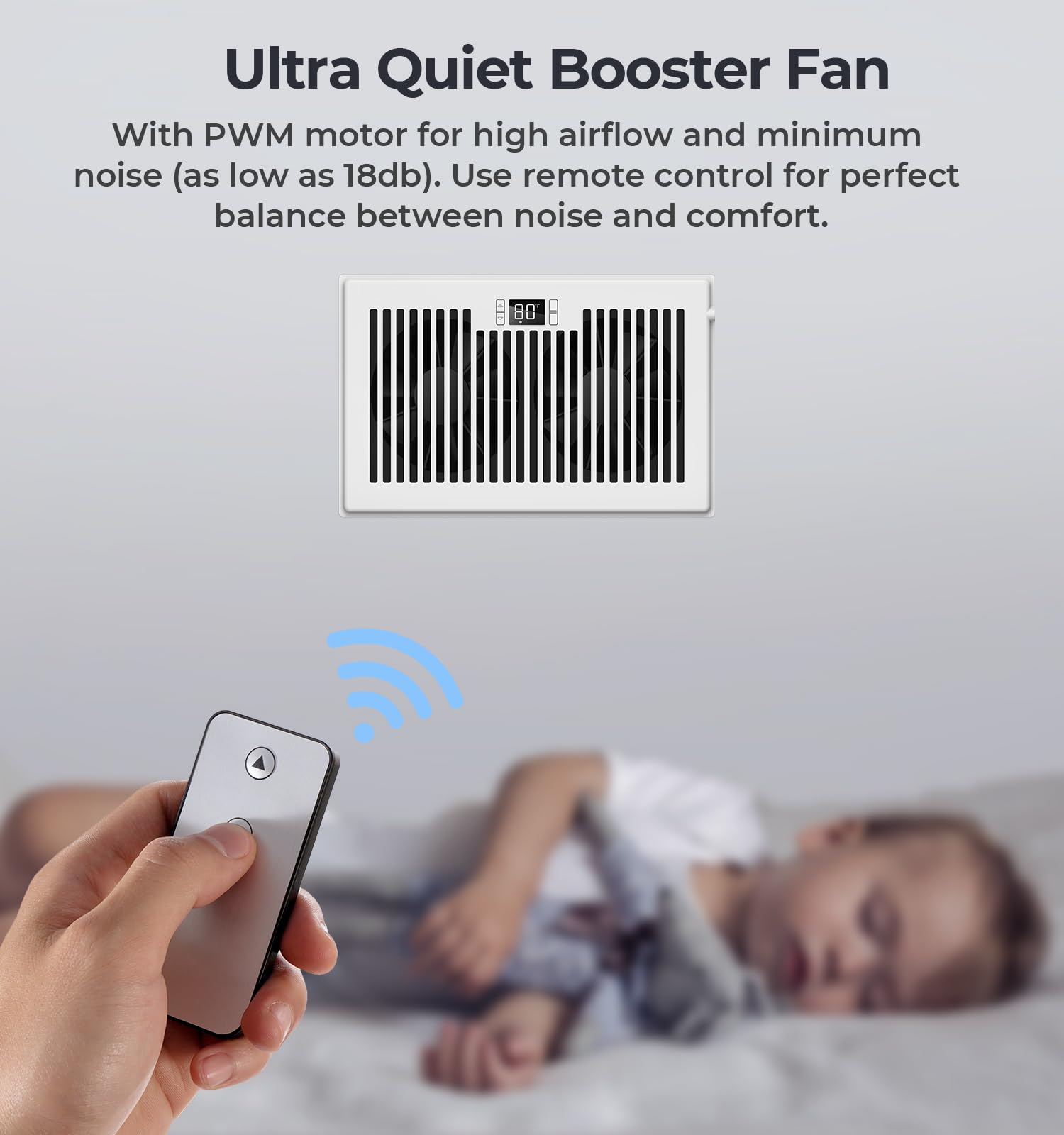 BIOWIND Quiet Register Booster Fan - 10-Speed, Remote Control, 6"x10", White, Model HZD-610-W, Aluminum Material