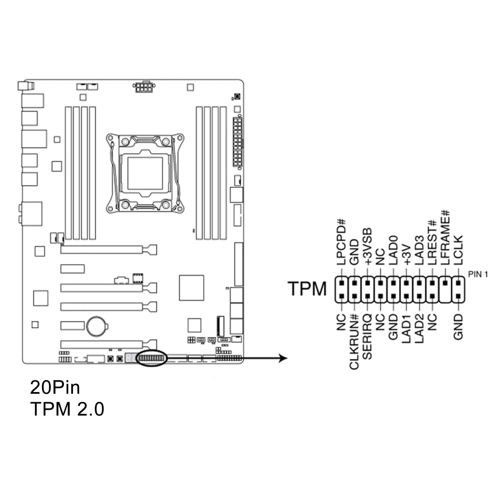 Amonida Tpm 2.0 Module,Tpm 2.0 Encryption Security Module, 20Pin Tpm Module For Asus Gigabyte 2X10P Standalone Crypto Processor