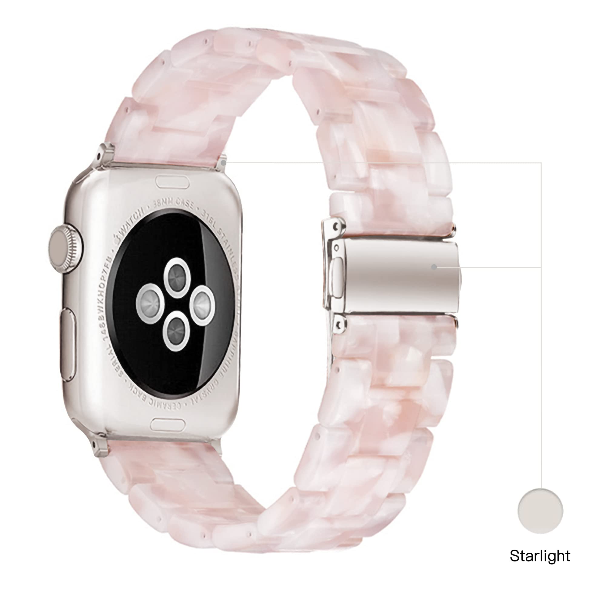 Light Apple Watch Band   Fashion Resin Apple Watch Series 10 Series 9 Series 8 7 Band Starlight Compatible With Copper Stainless