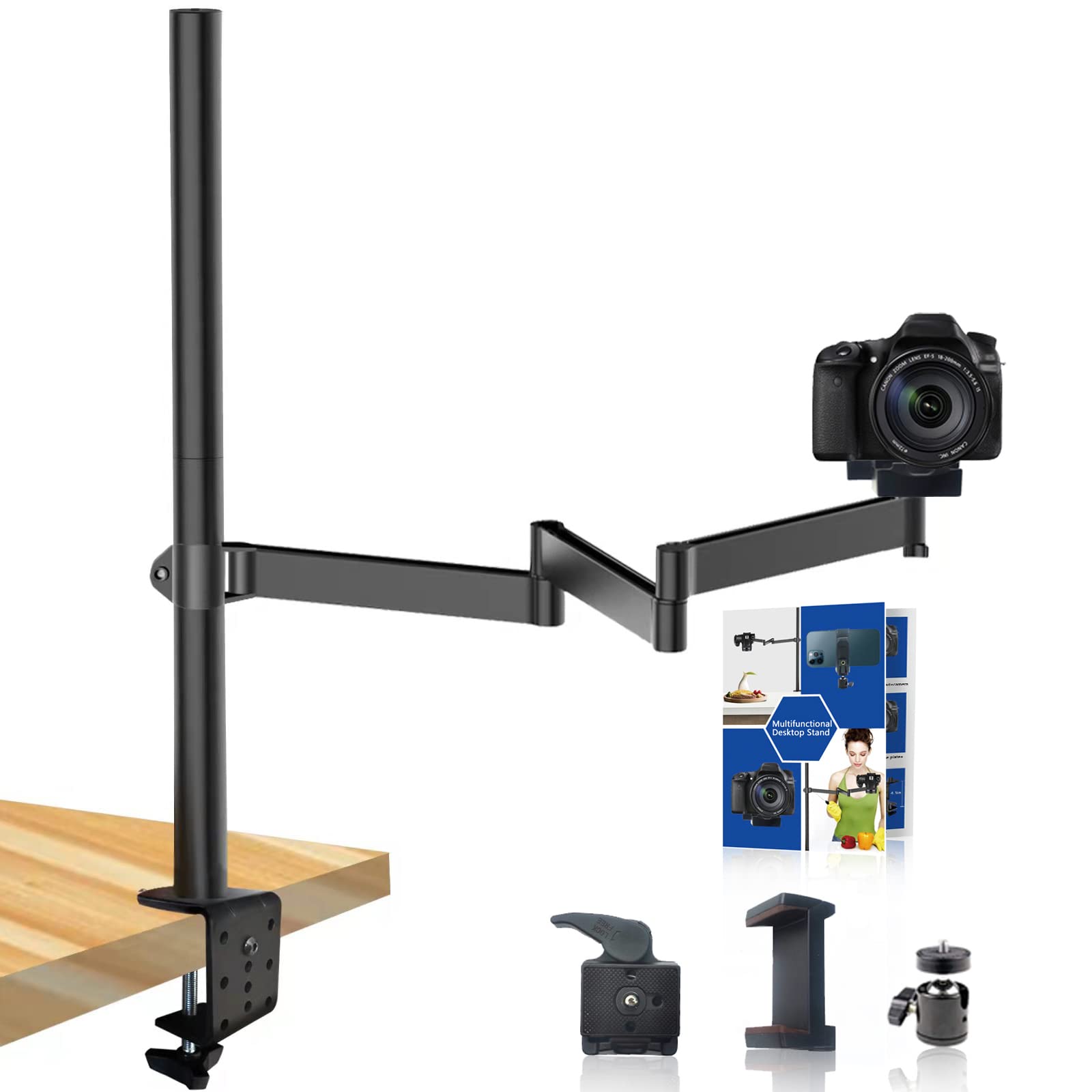 Heavy Desktop Overhead Camera Mount Rig Stand, Top Down Dslr Photography Holder With Flexible Arm And 360 Ball Head, Adjustable