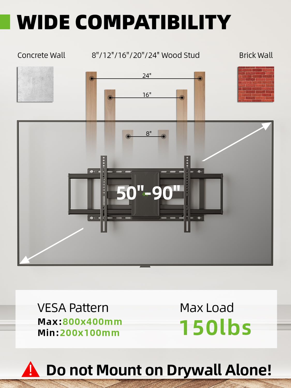 Usx Mount Full Motion Tv Wall Mount For Most 50 90 Inch Tvs Up To 150 Lbs, Wall Mount Tv Bracket With Dual Articulating Arms, Sw