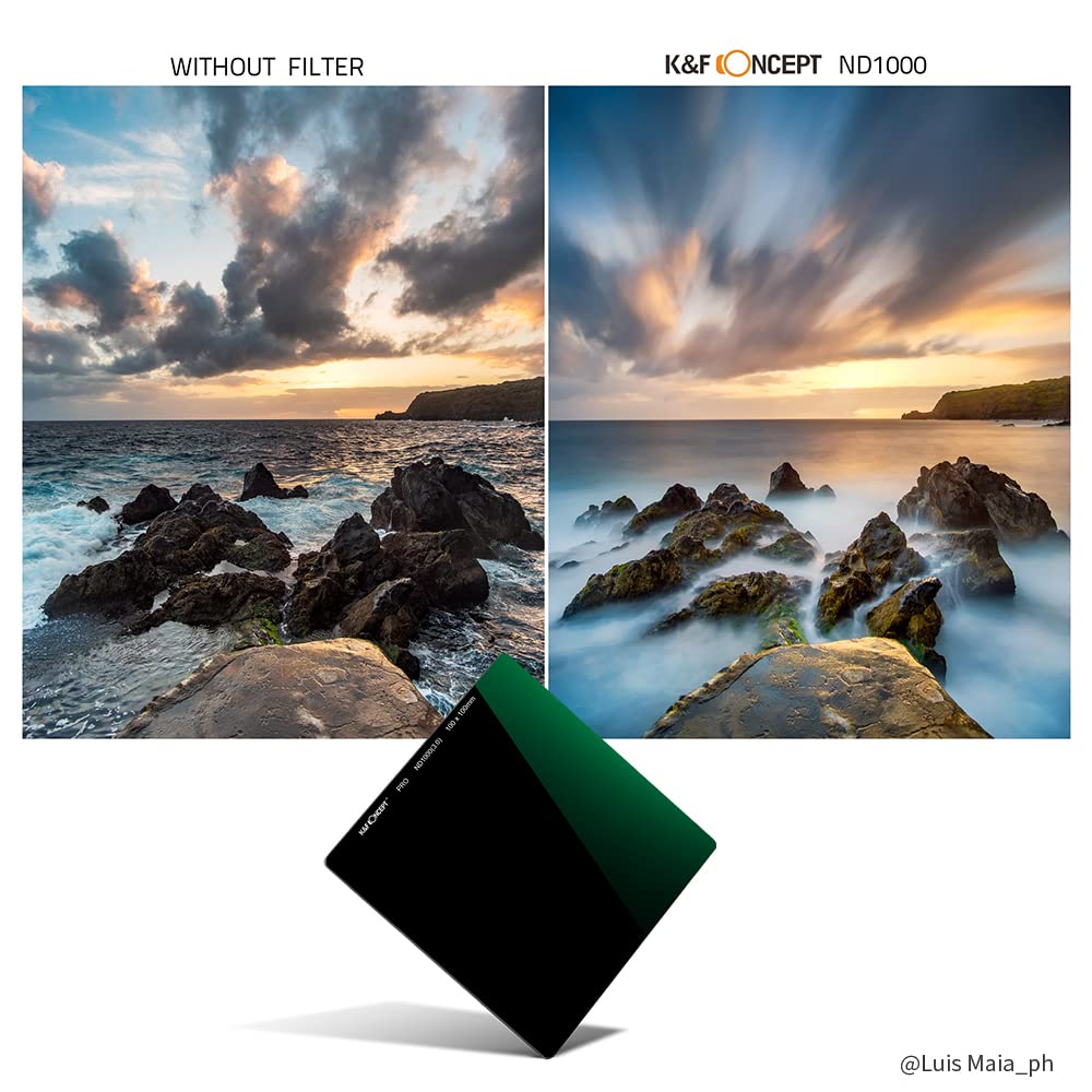 K&F Concept 100Mm Square Nd1000 (10 Stop) Filter +150Mm Soft Gnd8 Filter (3 Stops) + Metal Filter Holder + 8 X Filter Adapter Ri