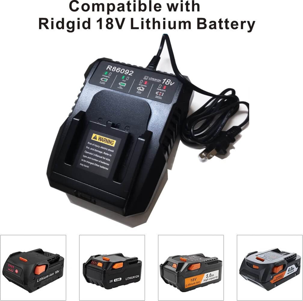 Anoitd 18 Volt Dual Chemistry Battery Charger R86091 R86092 Replacement For Ridgid 18V Nicad Or Lithium Ion Battery R840085, R84