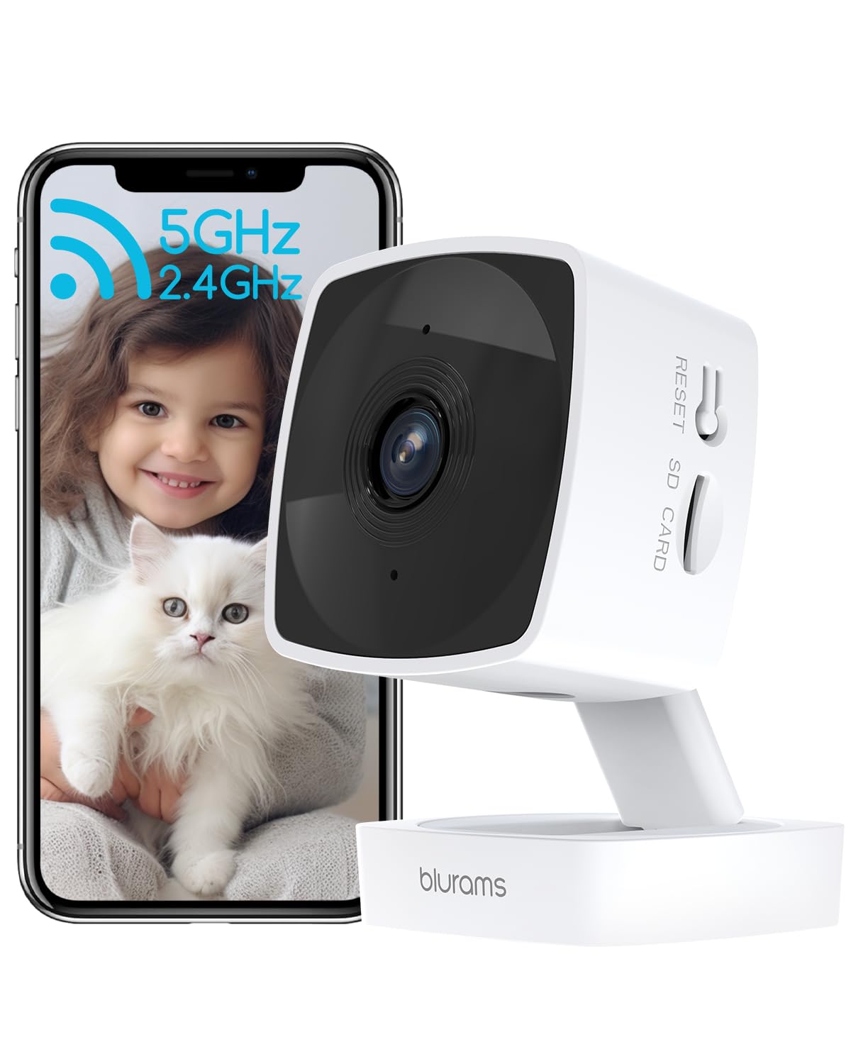 Blurams 2.4G/5G Security Camera Indoor, 2K Pet Camera Indoor With Phone App, Foldable Wifi Baby Camera W/Motion Detection, 2 Way