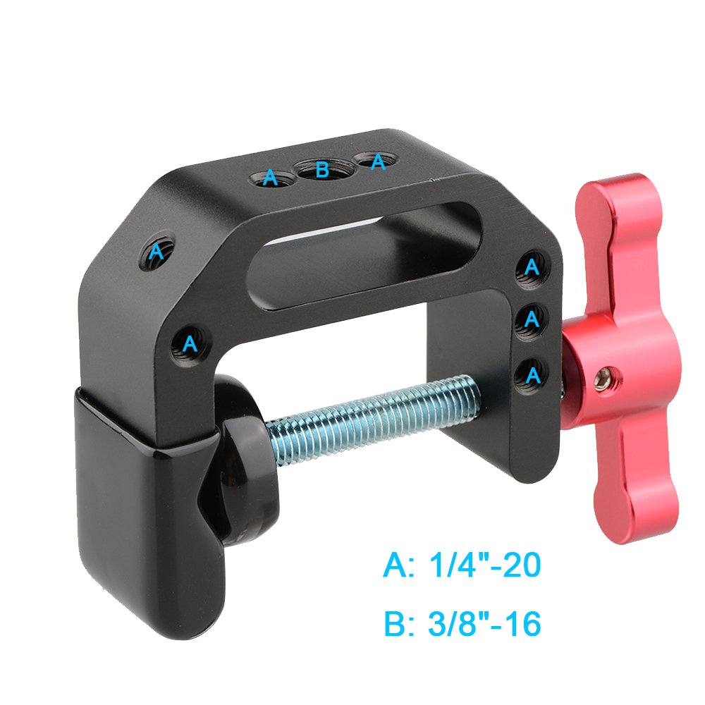 Camvate C-Clamp With 1/4 And 3/8 Thread Hole For Camera Monitor(Red T-Handle) - 1687