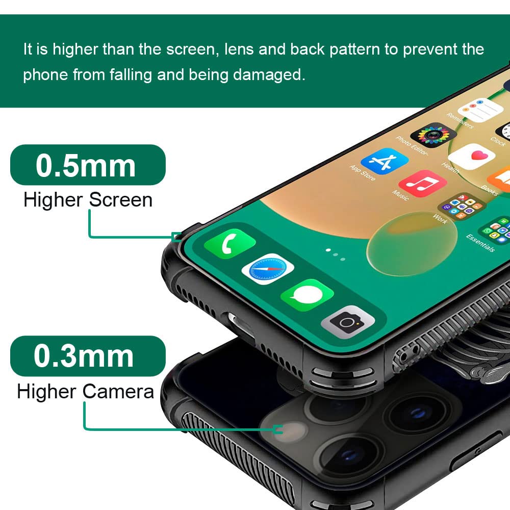 ZHEGAILIAN iPhone 14 Pro Max Case Tempered Glass Back Soft TPU Shock Protective Brake Heart Skeleton