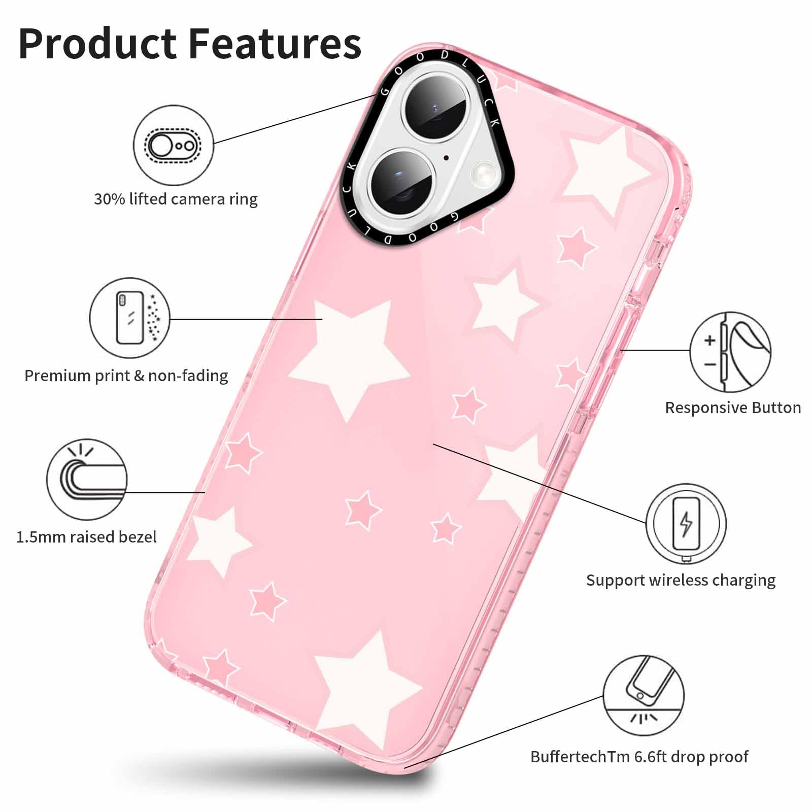 Rumdey 2 Pack Cute Star Girls Woman Phone Case Aesthetic For Iphone 16 6.1 Inches, Silicone Soft Shockproof Tpu 2 Pcs Bumper Cov