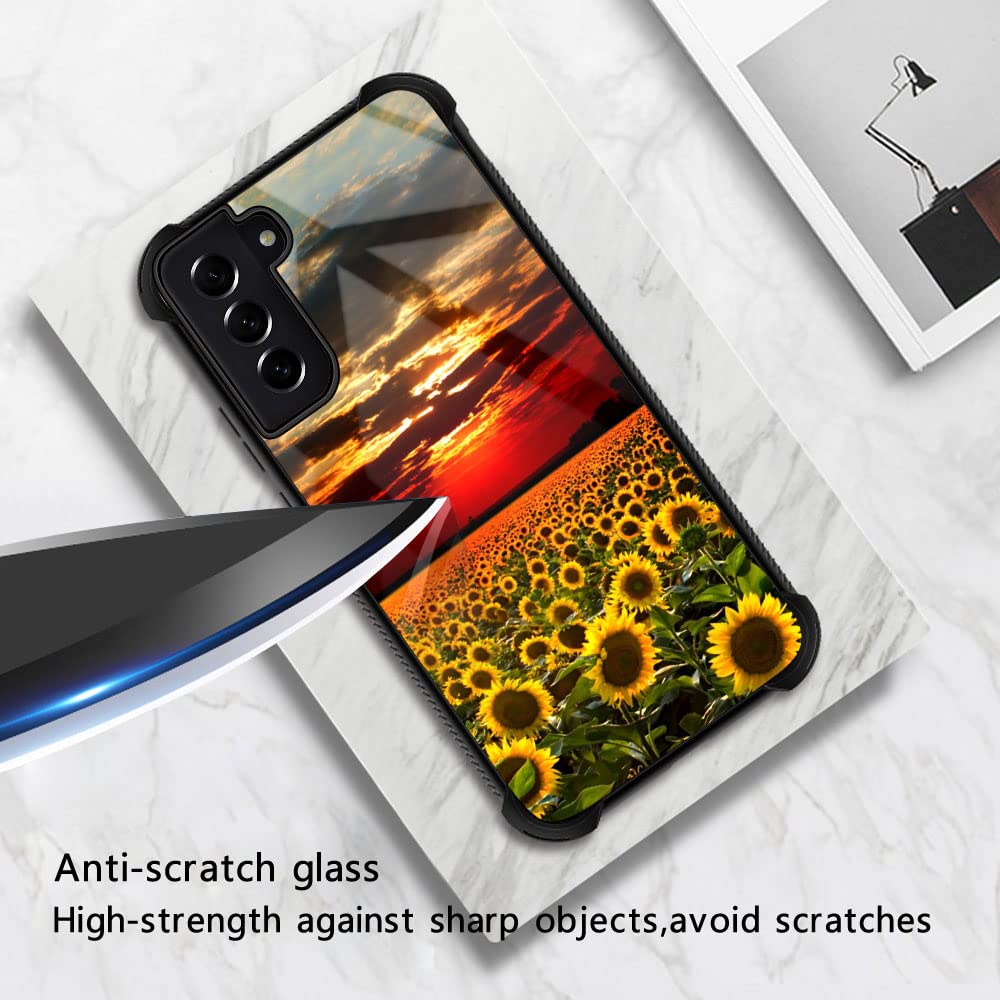 ZHEGAILIAN Phone Case Compatible Samsung Galaxy S21 Ultra 5G Sunflowers Field TPU Organic Glass