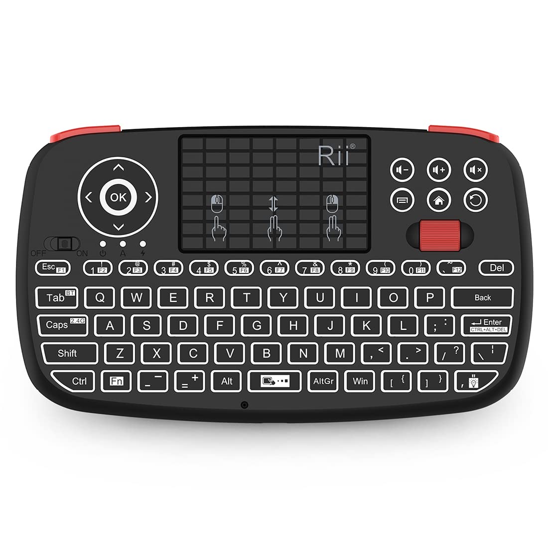 Rii (Upgrade) I4 Mini Bluetooth Keyboard With Touchpad, Blacklit Portable Wireless Keyboard With 2.4G Usb Dongle For Smartphones