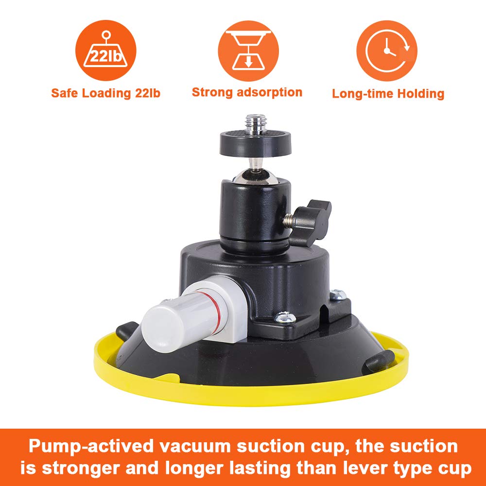 Imt 4.5'' Suction Cup Camera Mount With 360 Ball Head, Air Pump Vacuum Suction Mount For Action Camera/Dslr/Camcorders/Phone, Ca