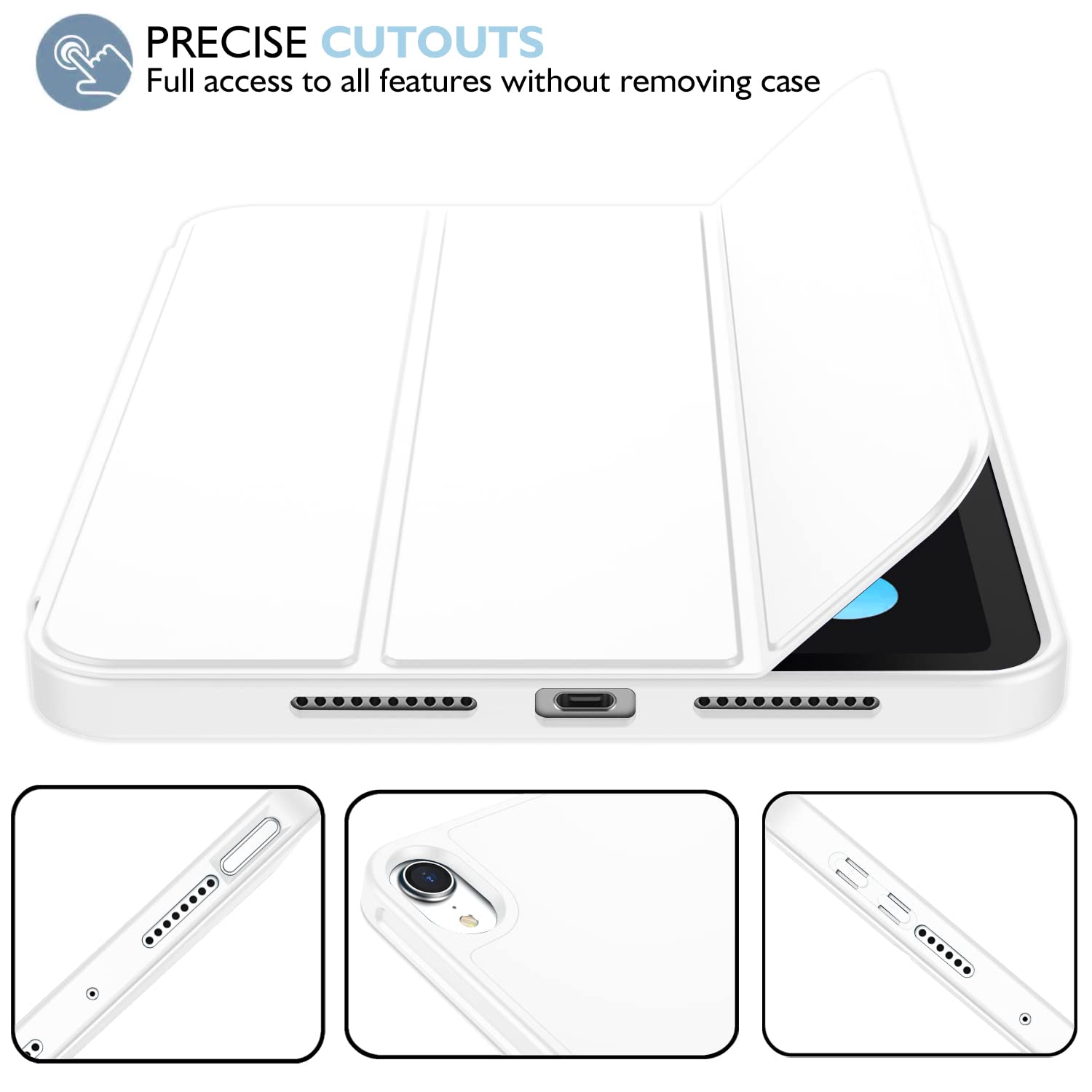 Imieet Ipad Mini 7 Case 2024 (A17 Pro), Ipad Mini 6 Case (8.3 Inch,2021 Model), Ipad Mini 7Th/6Th Generation Case With Pencil Holder, Trifold Stand Smart Case With Soft Tpu Back,White