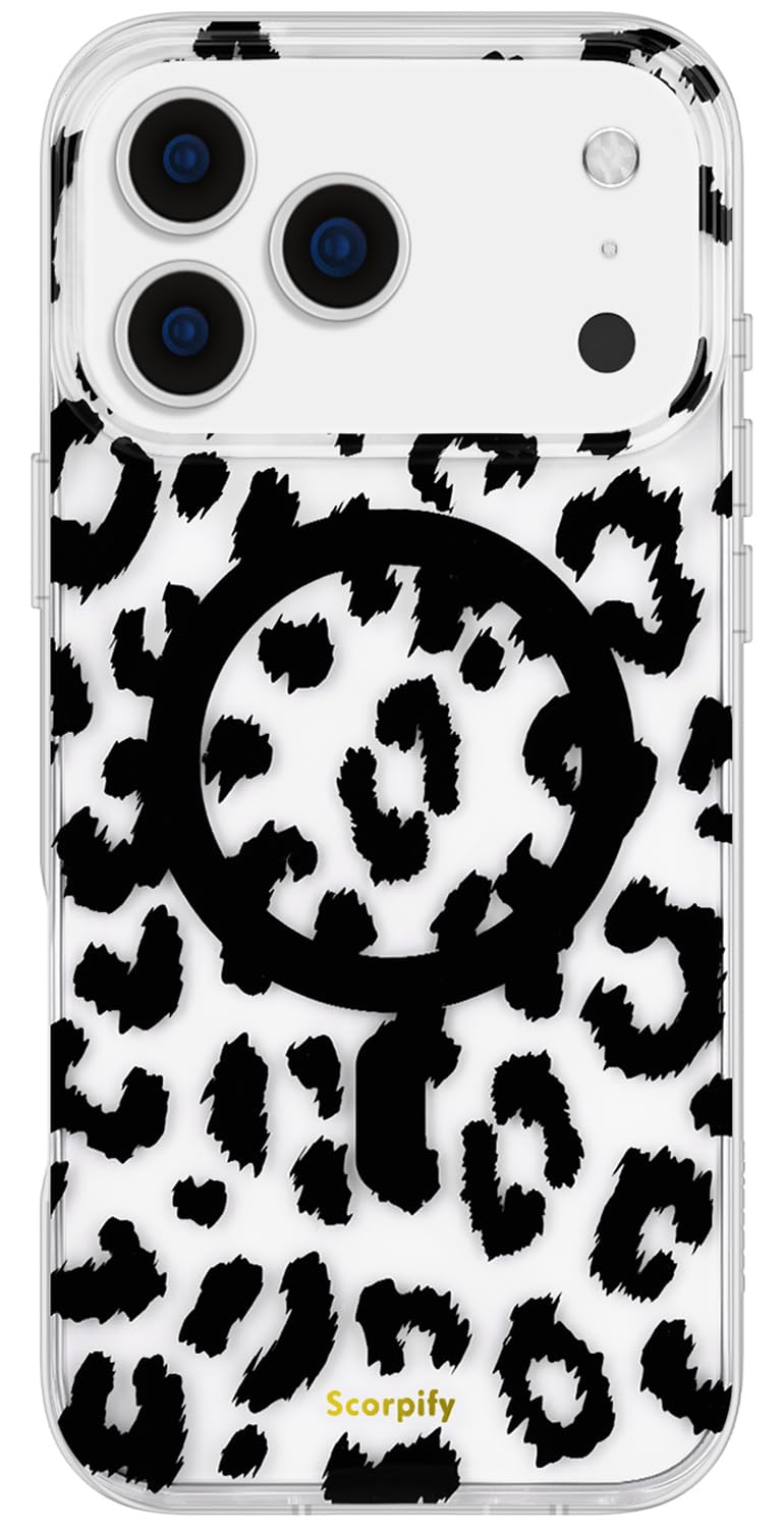 SCORPIFY for iPhone 17 Pro Max Case [Compatible with MagSafe] with Black Clear Leopard Cheetah Print Design, Cute Clear Magnetic