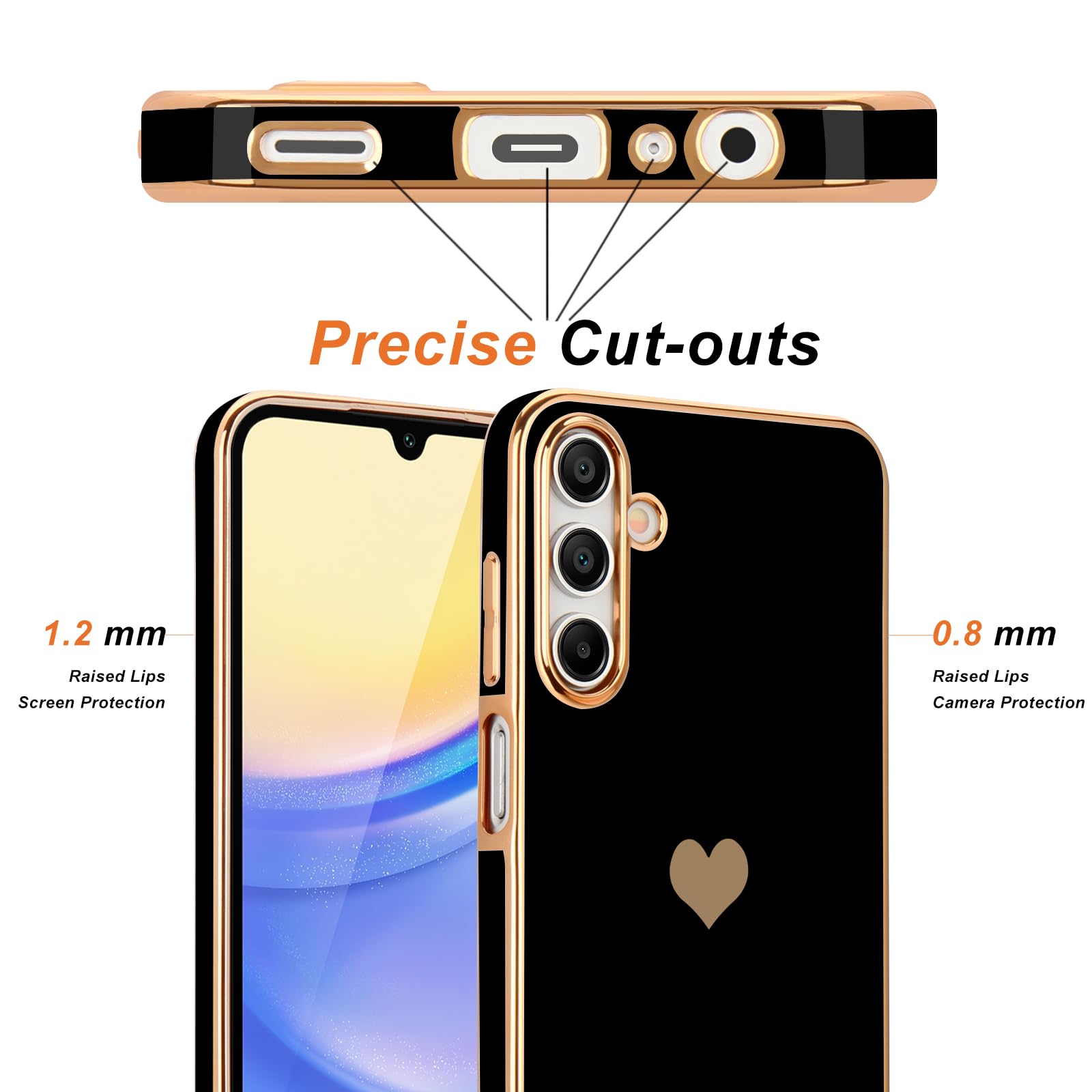 Teageo For Samsung Galaxy A15 4G 5G Case For Women Girl Cute Love Heart Luxury Bling Soft Back Cover Raised Full Camera Protecti