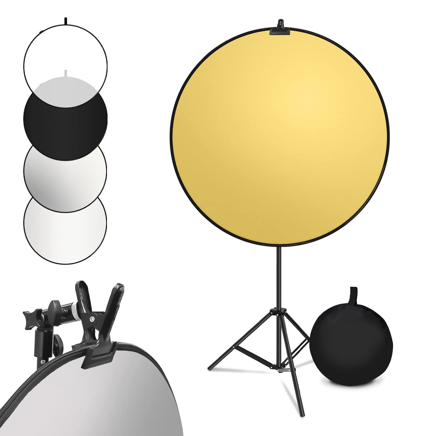 Limostudio 43 Inch [5 Color In 1] Round Photo Lighting Reflector, Pop Up Disc Reflector Kit, White/Black/Silver/Gold/Translucent