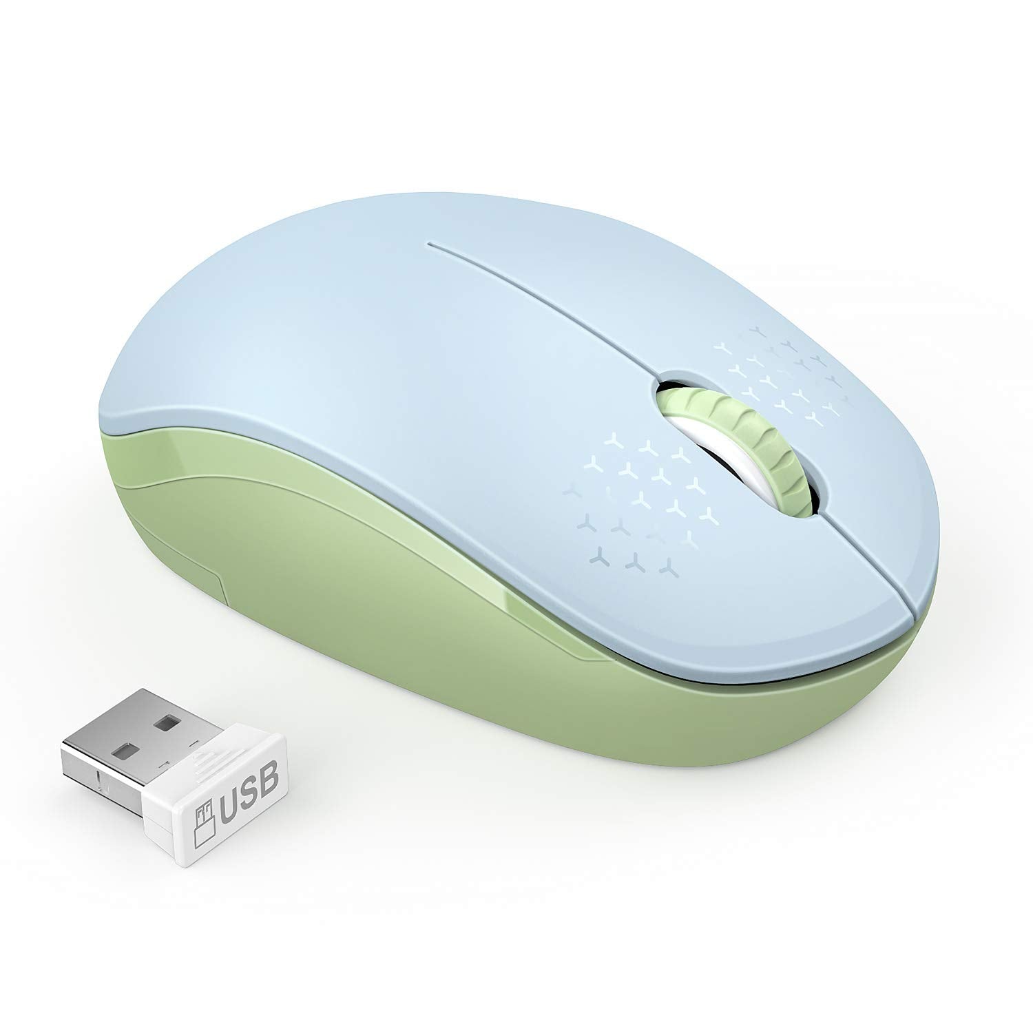 Seenda Wireless Mouse, 2.4G Noiseless Mouse With Usb Receiver Portable Computer Mice For Pc, Tablet, Laptop   Light Blue&Olive G