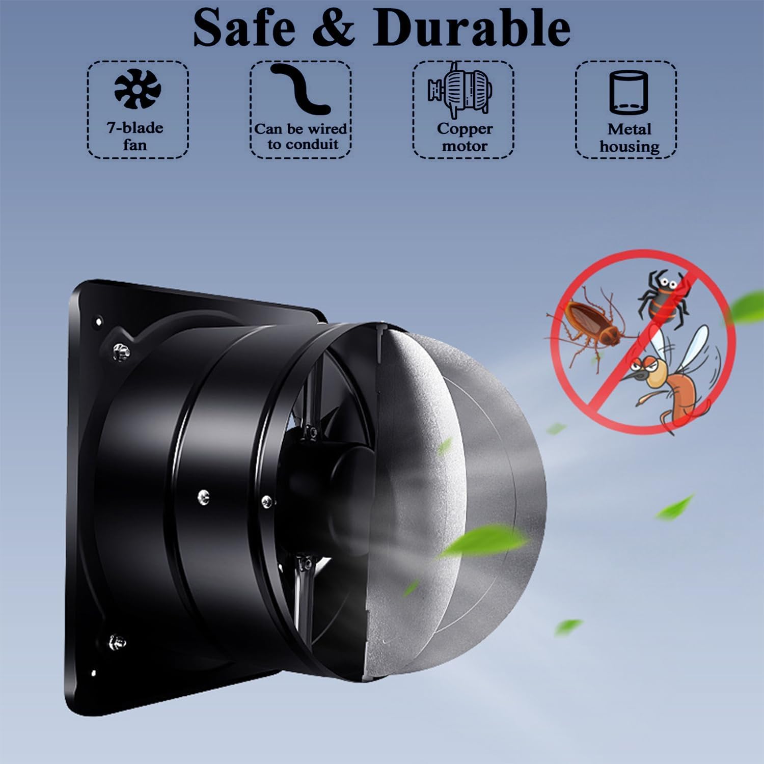 Acedurobla 6 Inch Exhaust Fan Metal Iron Ventilation Extractor, Silence With Anti-Backflow Check Valve Window And Wall Mount Ven