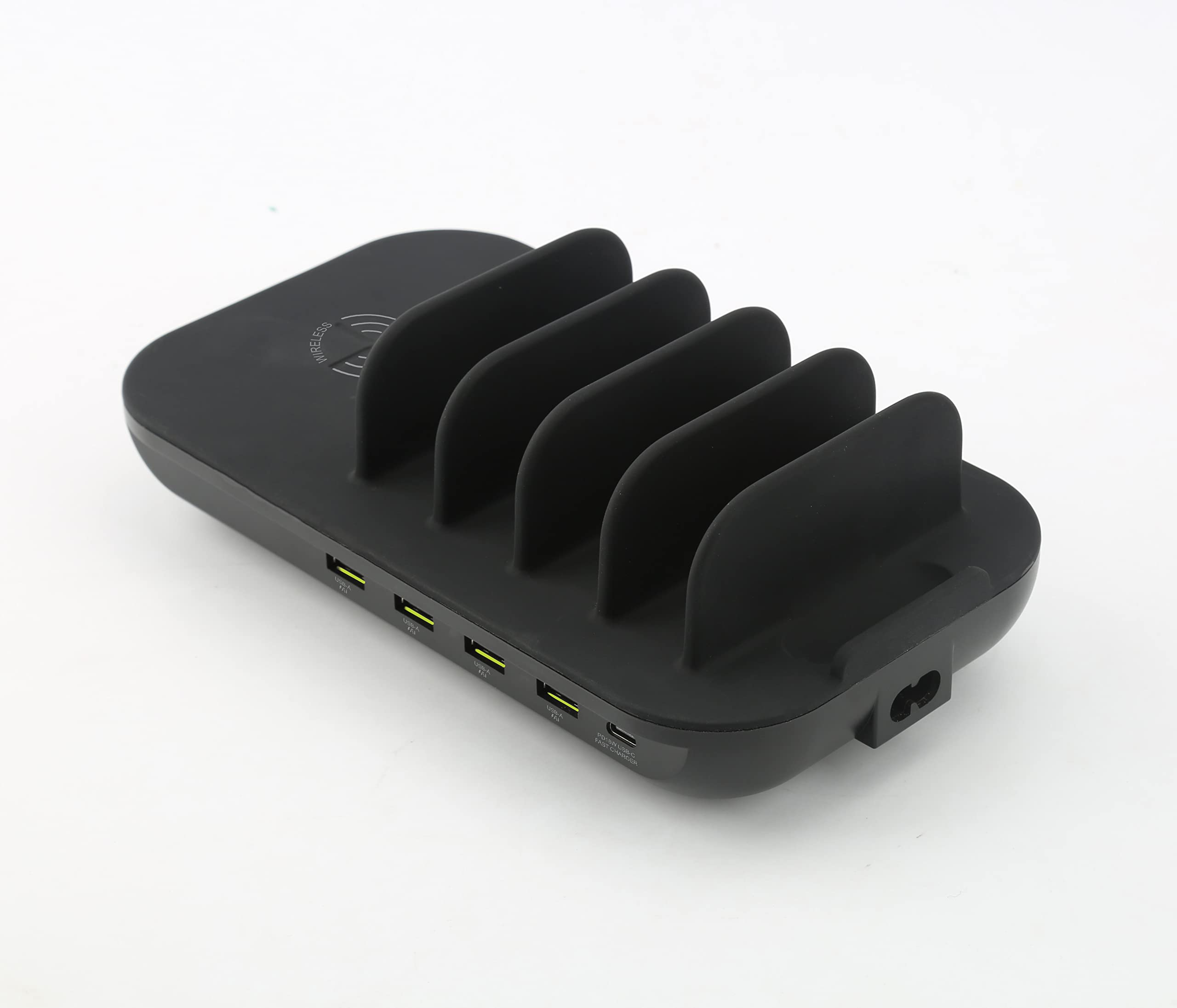 Naxa Electronics Nap-5002 6-In-1 Wireless Charging Station With Qi 10W Wireless, Usb-A, And Usb-C For Phones And Electronics, Bl