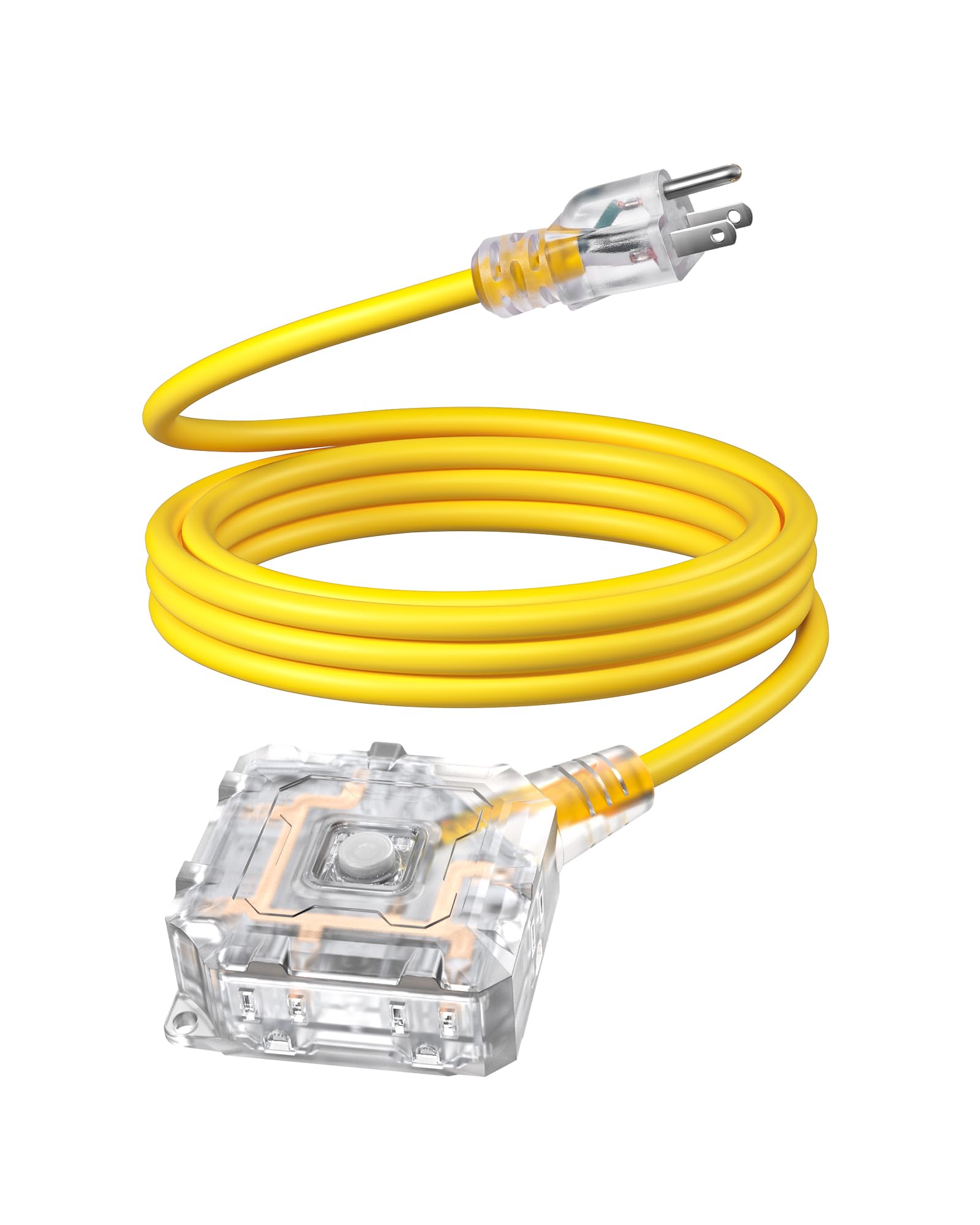 Dewenwils 10Ft Outdoor Heavy Duty Extension Cord, 14 Awg Sjtw Power Cord With Dust Proof & Waterproof Switch, 6 Outlets Transpar