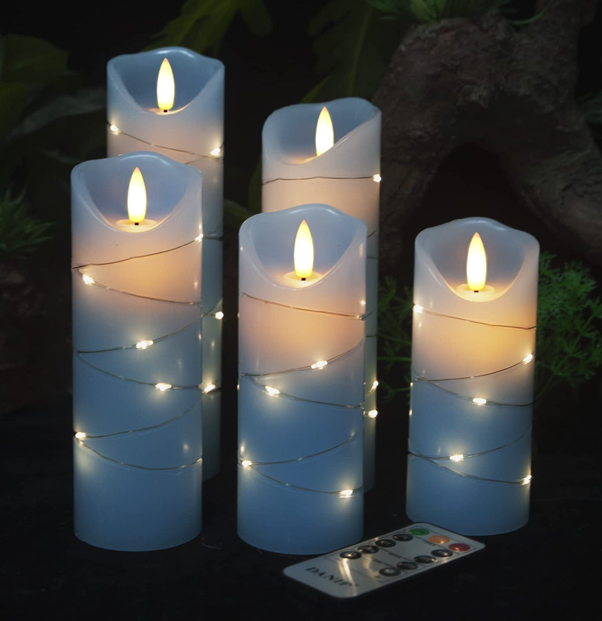 Danip Led Flameless Candle With Embedded Star String, 5 Piece Led Candle With 10 Button Remote Control, 24 Hours Timer Function,