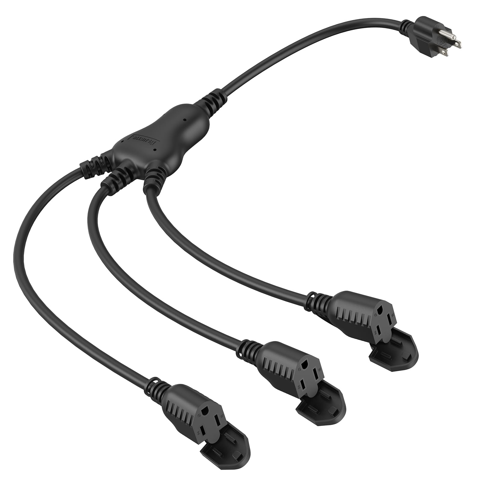 Plugtul Outdoor Extension Cord With Multiple Outlets, 1 To 3 Splitter Max 1.5Ft End To Male Plug (Total 2.8Ft) 16/3 Sjtw Waterpr