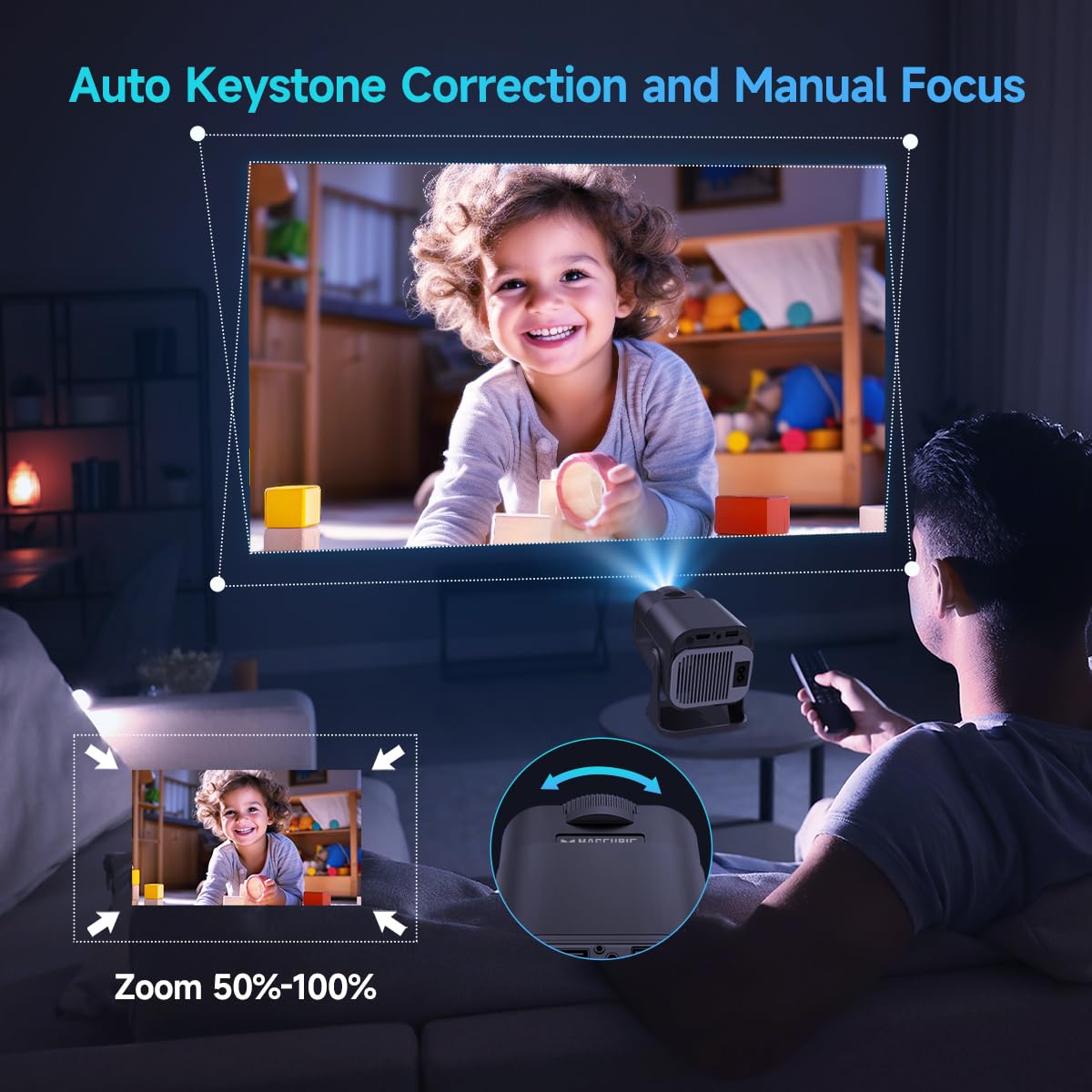Mini Projector Portable With Android 11, Smart Projector 1080P Full Hd 4K Support, Outdoor Projector Wifi6 Bt5.0 300Ansi 12000Lu