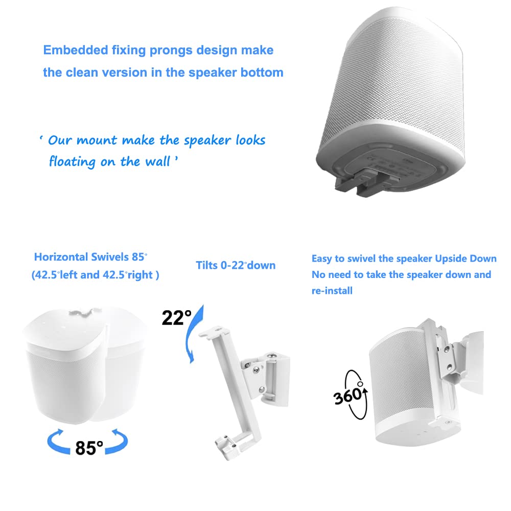Emaquin Wall Mounts Brackets Pair Set(2Pcs) For Sonos One/Sonos One Sl/Sonos Play 1 Speaker (Include 2Pcs,Swivel And Tilt,Compat