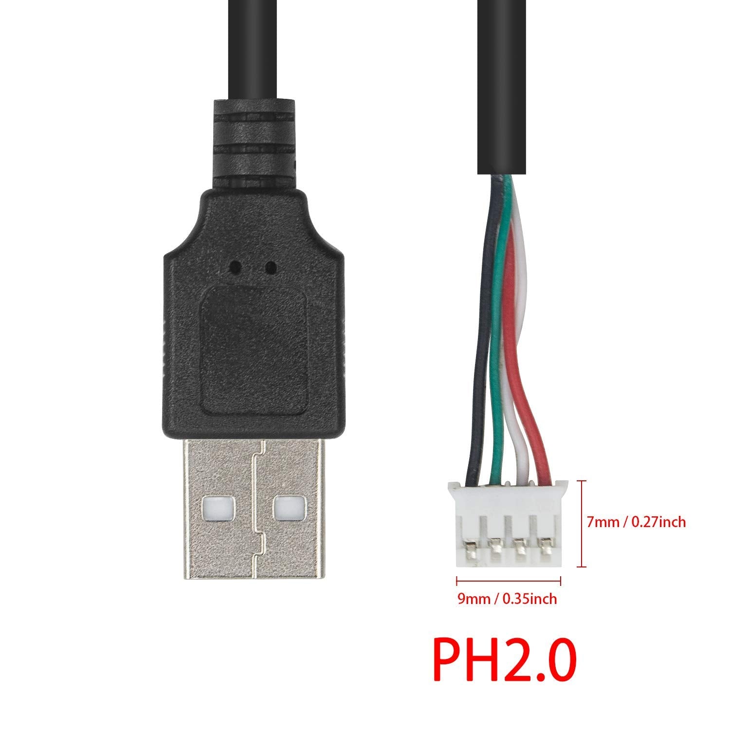 Duttek Usb To Ph2.0 Cable, Ph2.0 Female To Usb 2.0 Male To 4 Pin Data Cable 30Cm/12 Inch