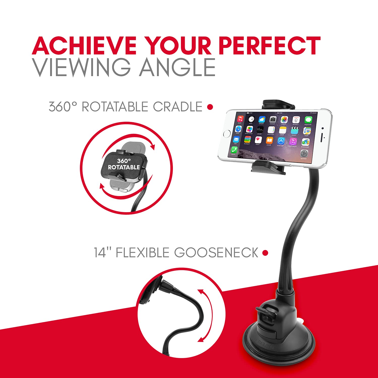 Macally Windshield Phone Mount For Car, Super Strong Suction Cup Phone Holder For Truck   Universal Gooseneck Window Phone Mount