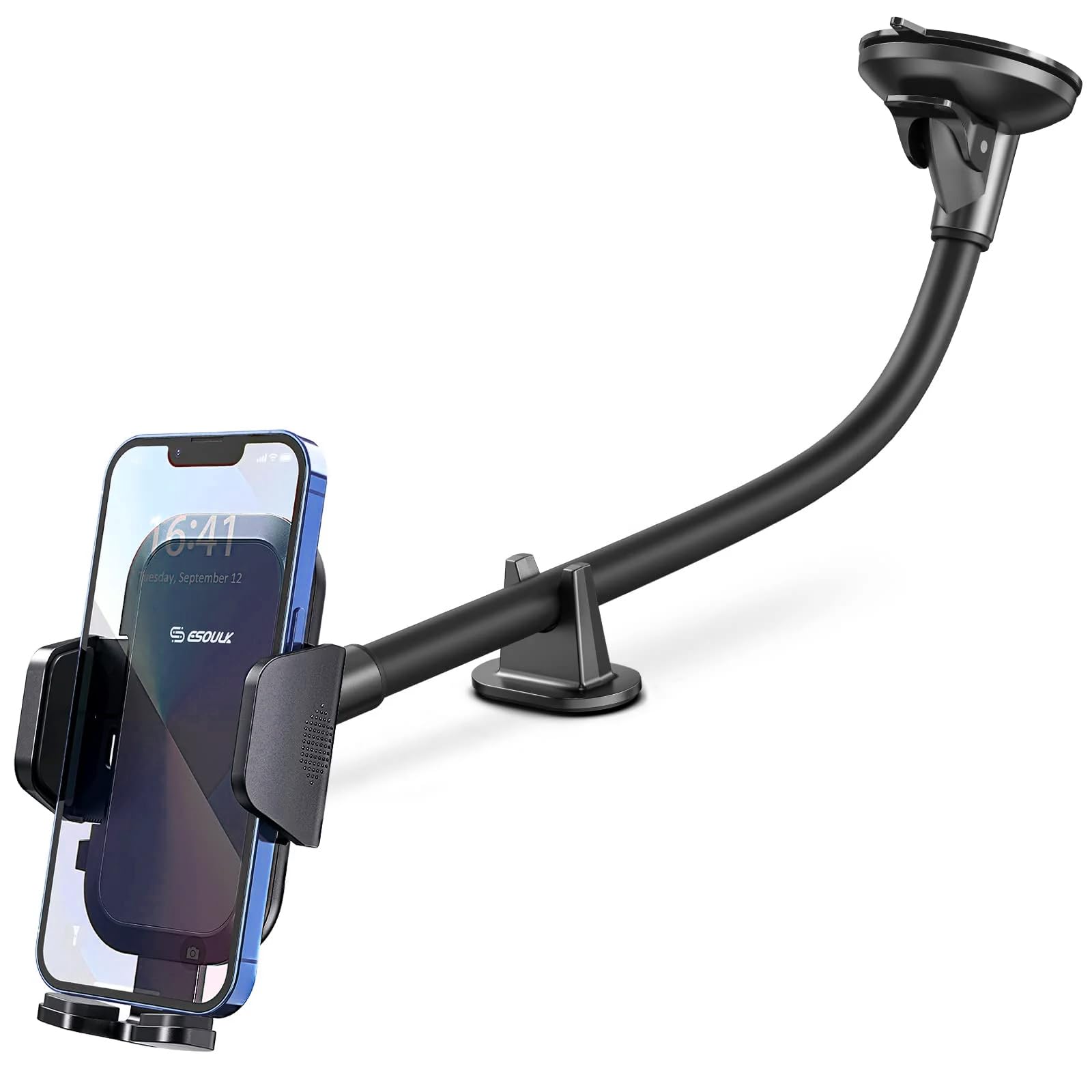 Esoulk 11-Inch Gooseneck Car Phone Holder,Heavy Duty Phone Holder For Truck, Flexibile Long Arm Anti Shake Stabilizer Windshield