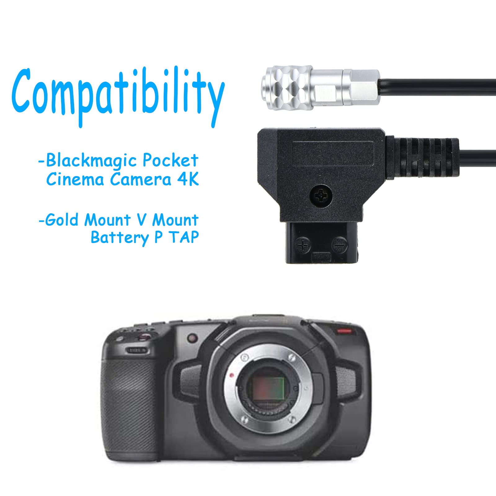 Yoidesu Dtap Power Cable 2 Pin Female To P Tap, Bmpcc To D Tap 4K Camera Cable Connector, For 4K, For Gold Mount V Mount Battery, D Tap To Bmpcc 4K Power Cable(1M)