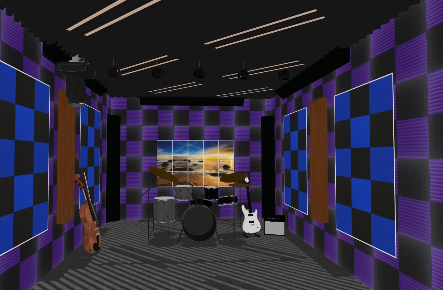 96 Pack Black/Purple 12 ''X 12 ''X1'' Acoustic Panels Studio Soundproofing Foam Wedge Tiles,