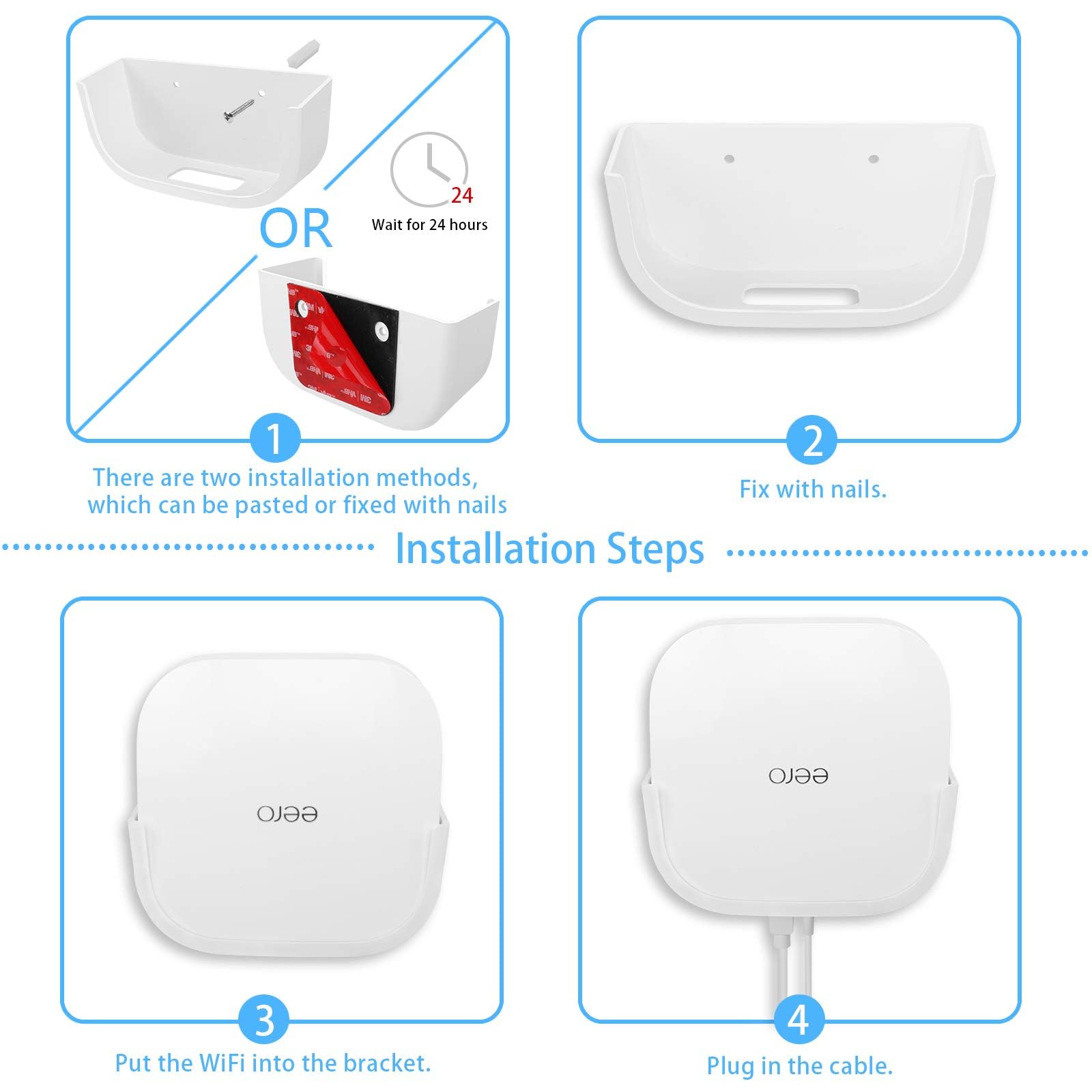 Huafly Screwless Wall Mount Bracket For Eero Pro 6 Wifi, Vhb Stick On Holder, Strong Adhesive Holder, No Tools No Drilling No Ho
