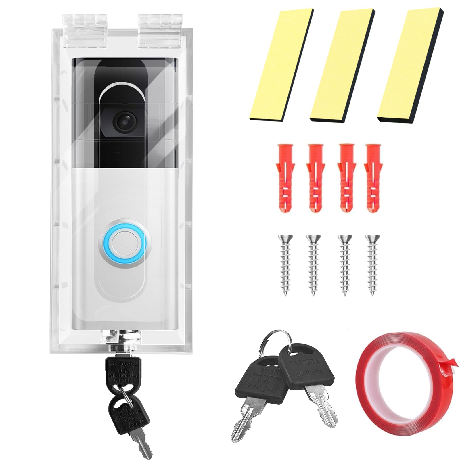 Anti-Theft Video Doorbell Mount with Key Highly Transparent Doorbell Lock Box Kit,For Ring doorbell mount,No Drill Fits Doorbell